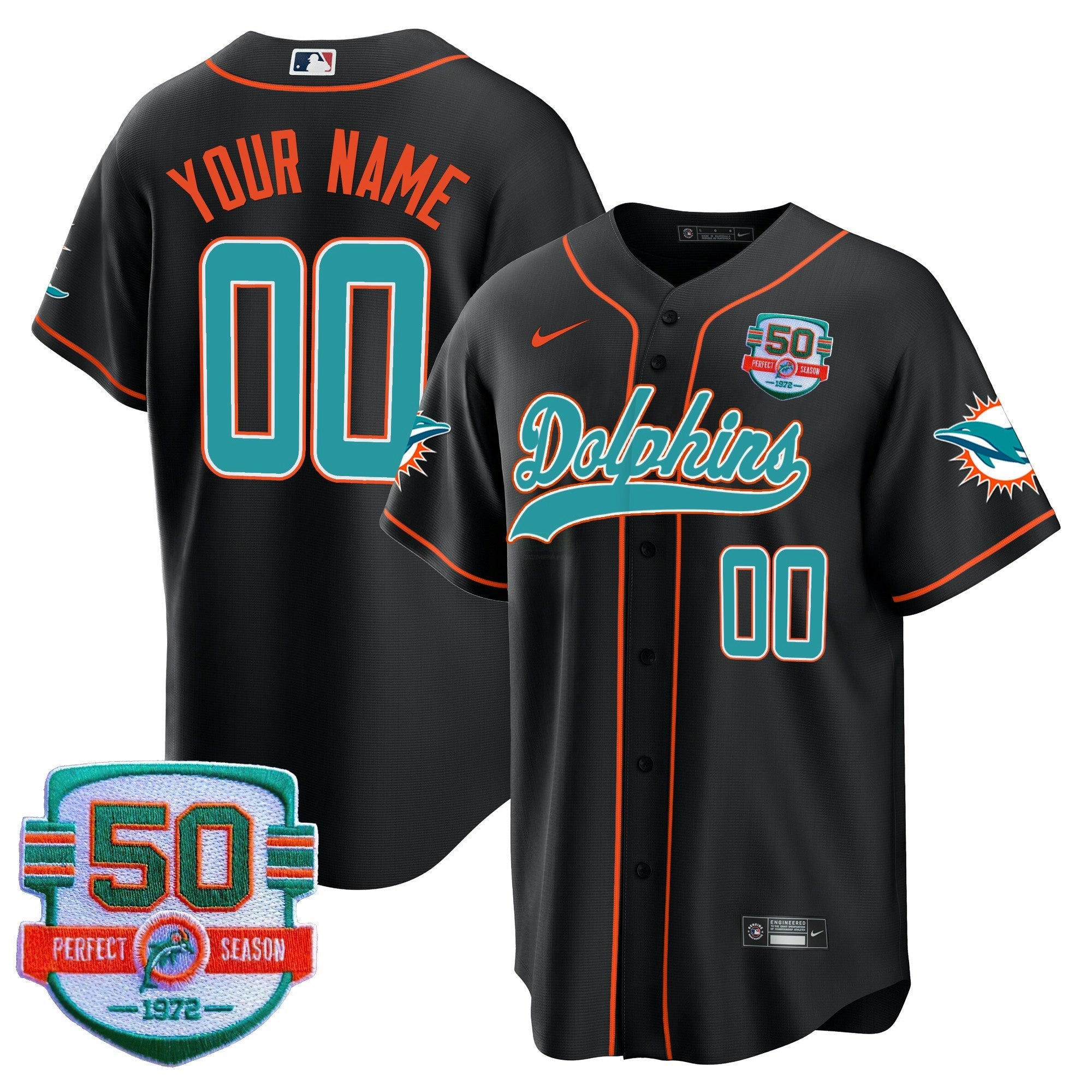Camisa NFL 50th 1972 Perfect Season Patch Jersey