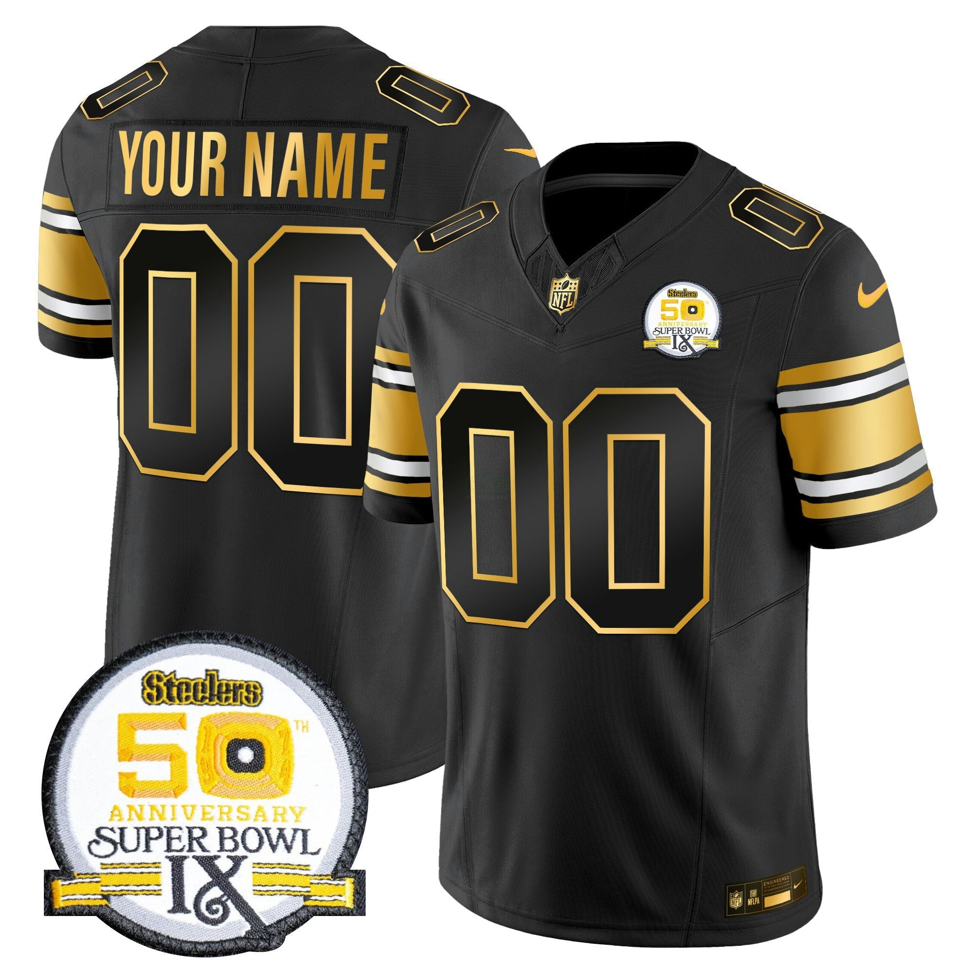 Camisa NFL 50th Anniversary of Super Bowl IX Patch Dourada Vapor Limited Jersey