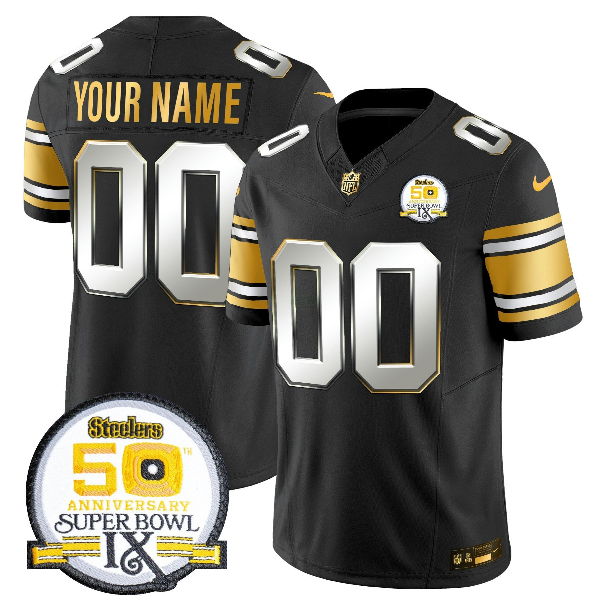 Camisa NFL 50th Anniversary of Super Bowl IX Patch Dourada Vapor Limited Jersey