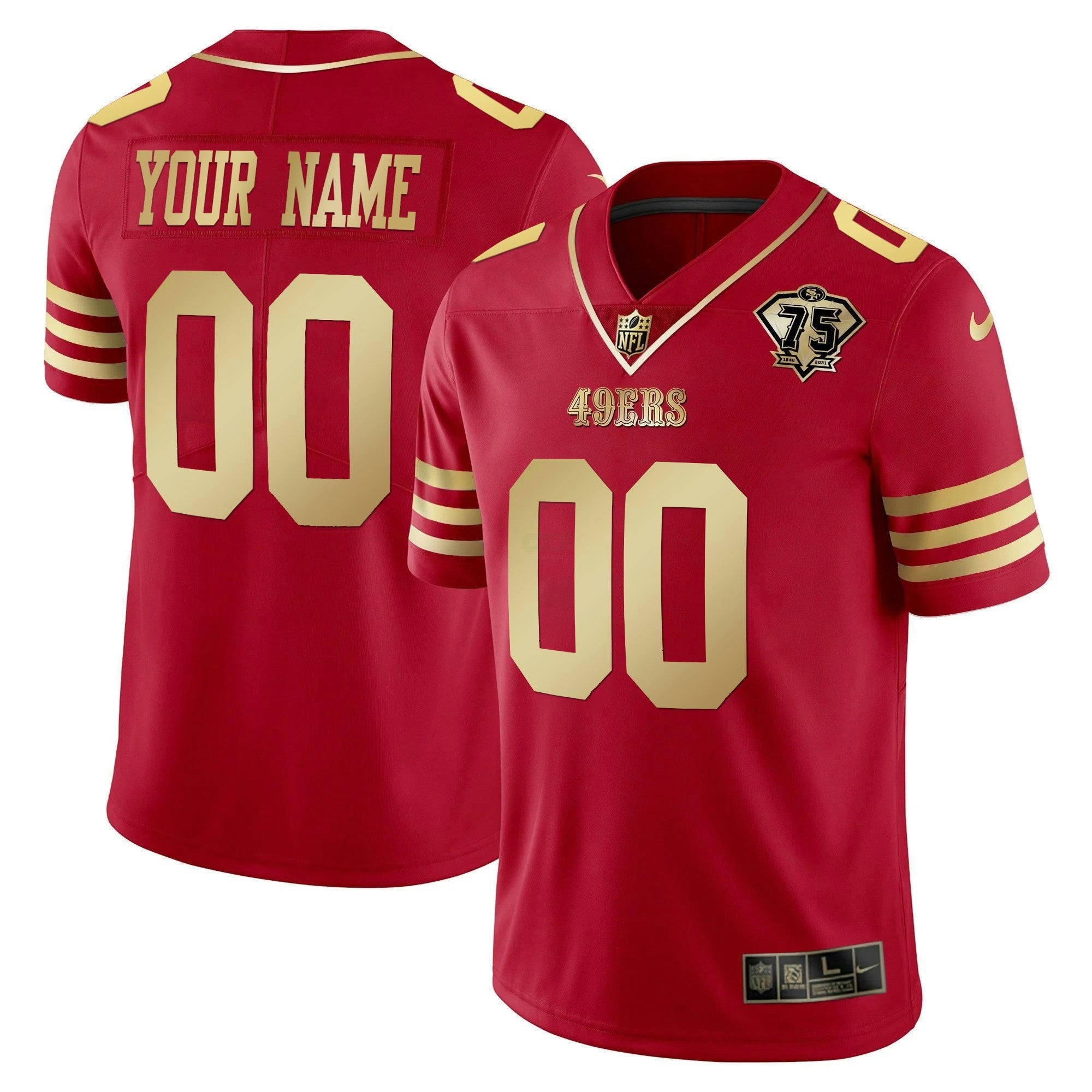 Camisa NFL 75th Anniversary Patch Vapor Preta Vermelha Dourada Limited Custom Name