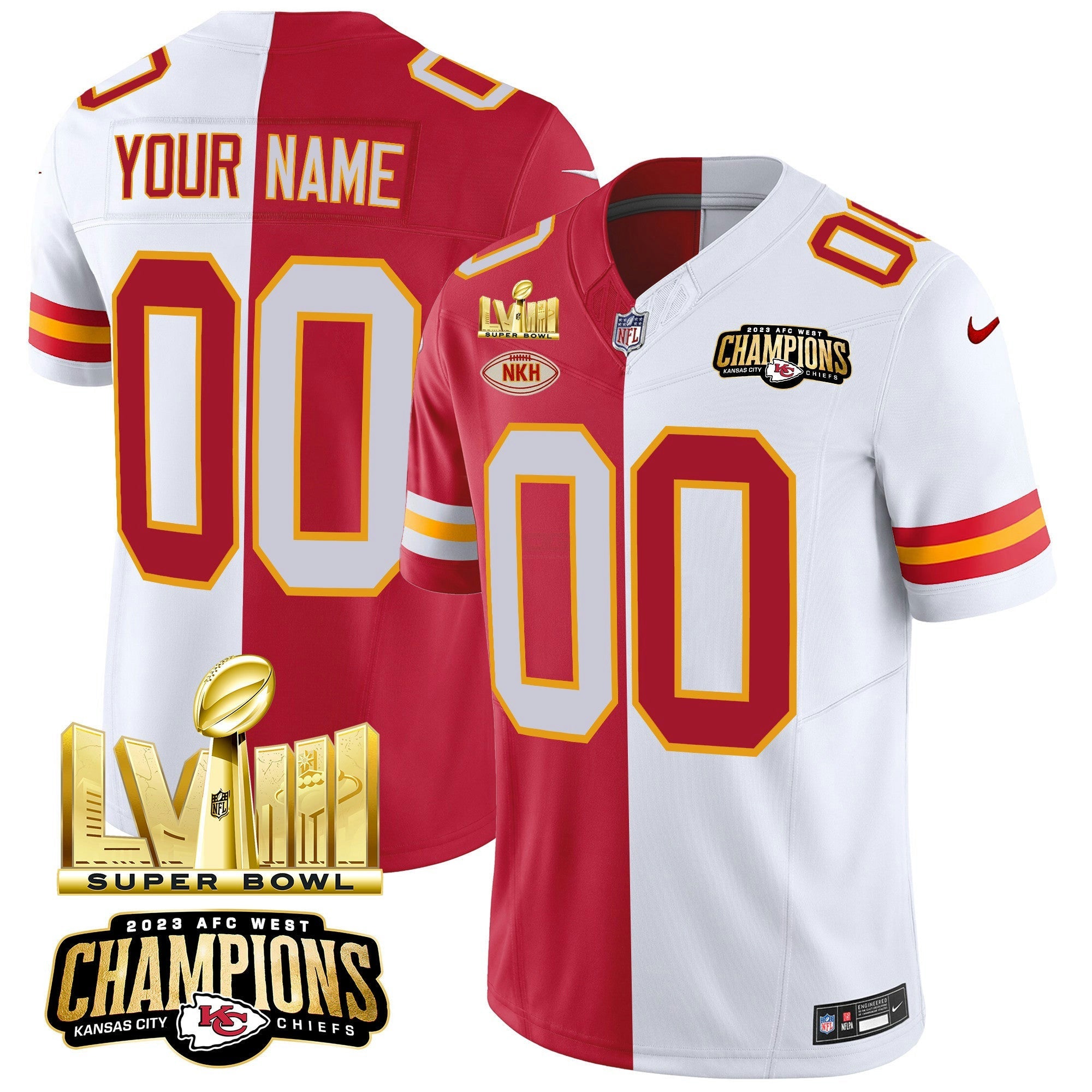 Camisa NFL AFC West Champions & Super Bowl LVIII Dourada Patch Vapor Jersey V2