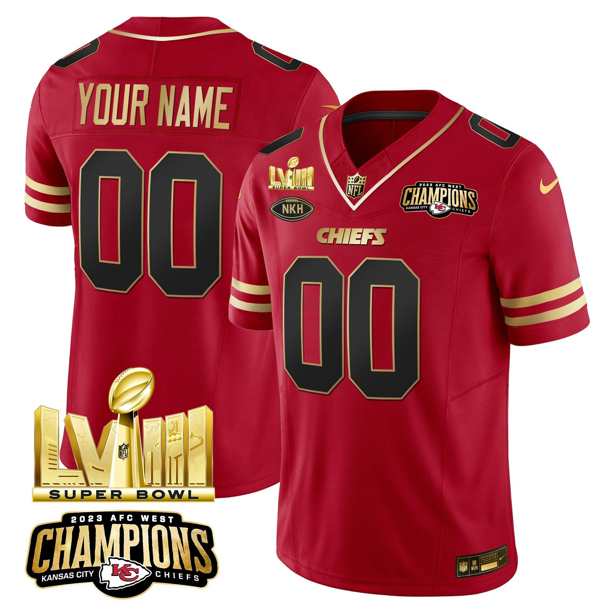 Camisa NFL AFC West Champions & Super Bowl LVIII Dourada Patch Vapor Jersey