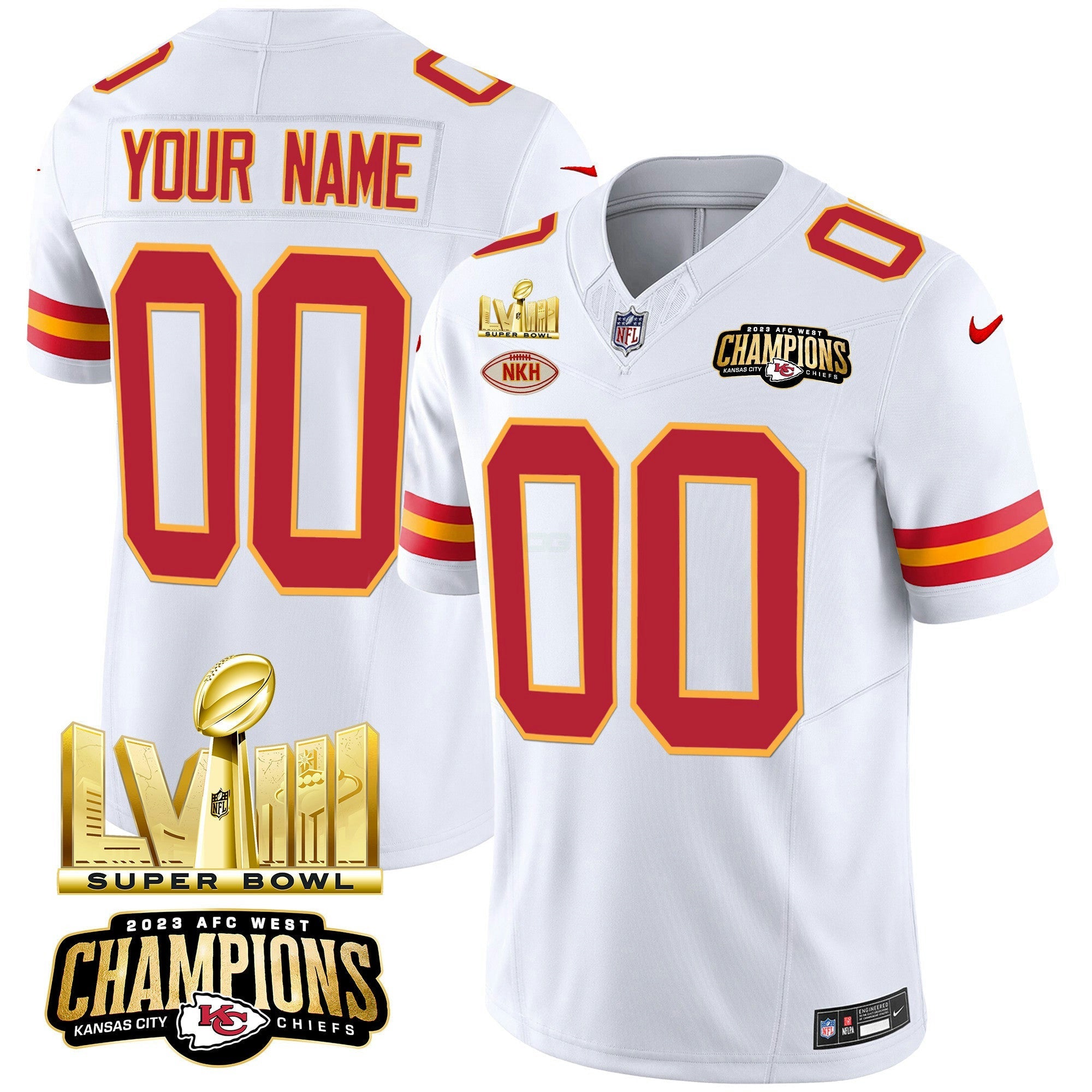 Camisa NFL AFC West Champions & Super Bowl LVIII Dourada Patch Vapor Jersey