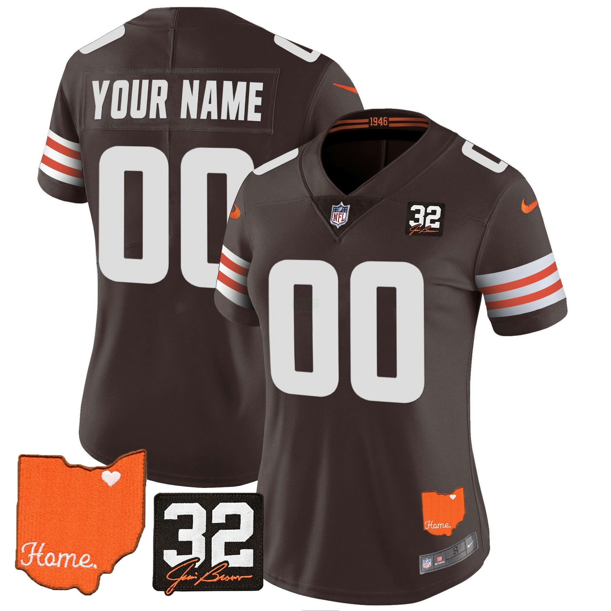 Camisa NFL Cleveland 2025 Jim Brown Memorial & Home Patch Vapor Limited Jersey
