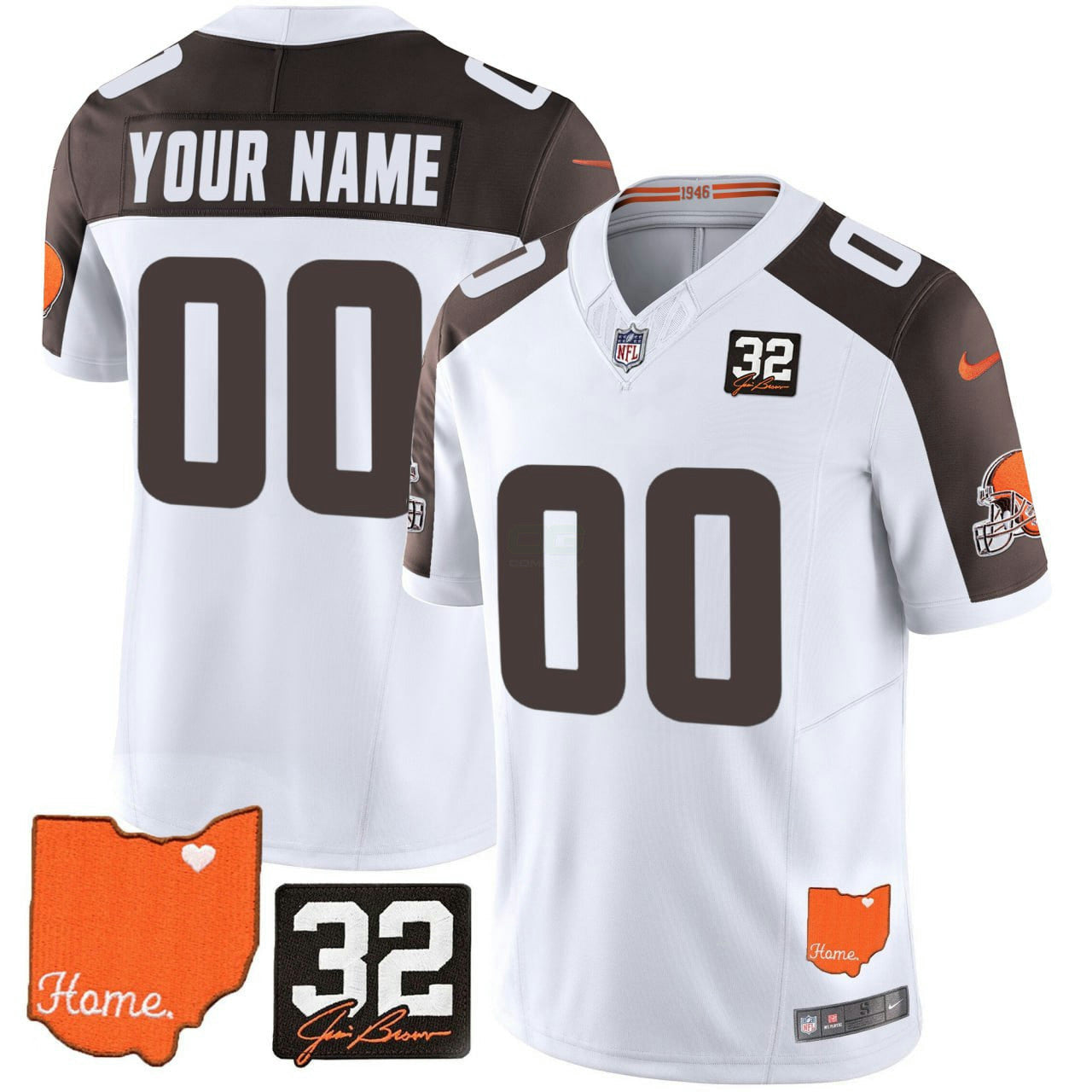 Camisa NFL Cleveland 2025 Jim Brown Memorial & Home Patch Vapor Limited Jersey