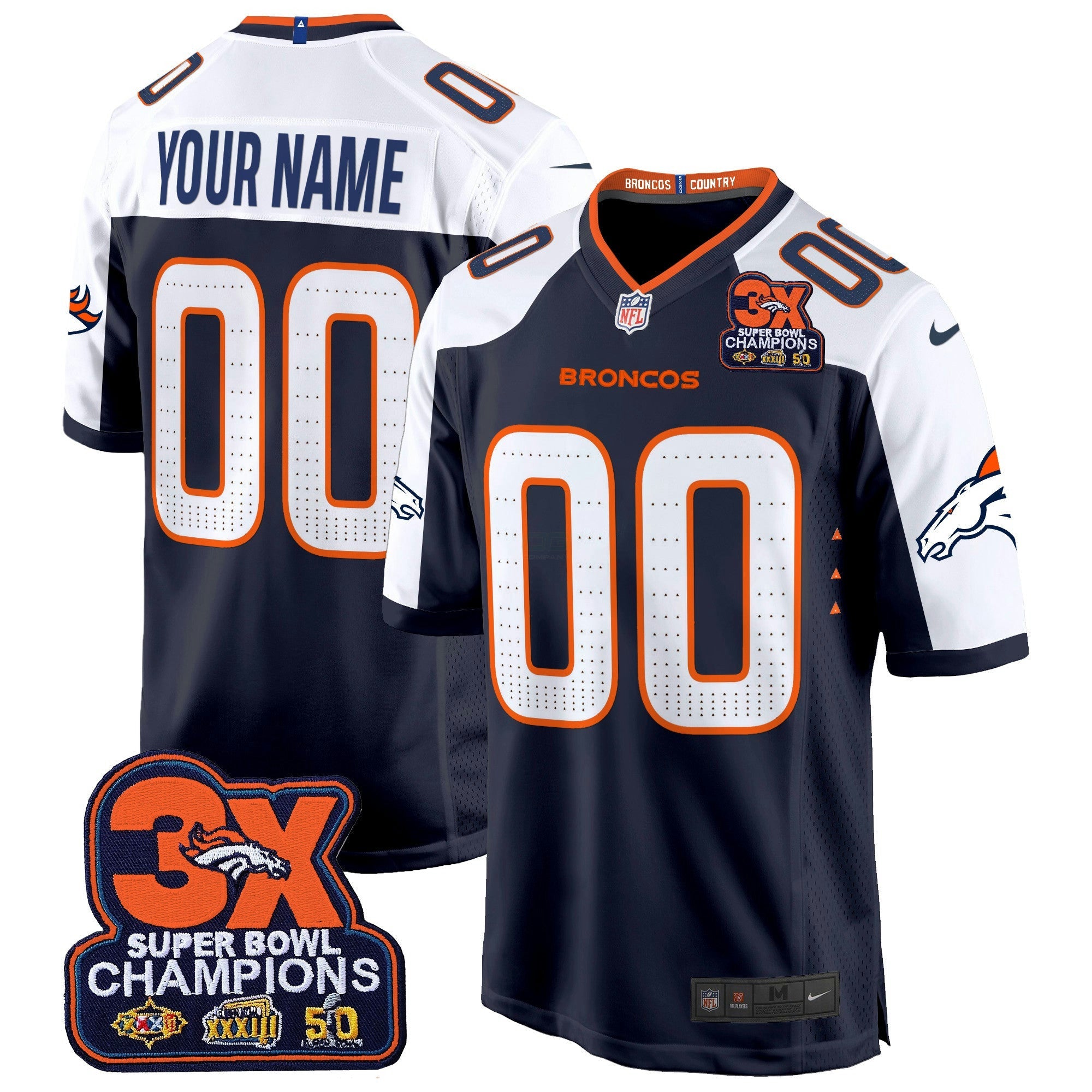 Camisa NFL Denver 3-Time Champions Patch Game Jersey – Al Stitched