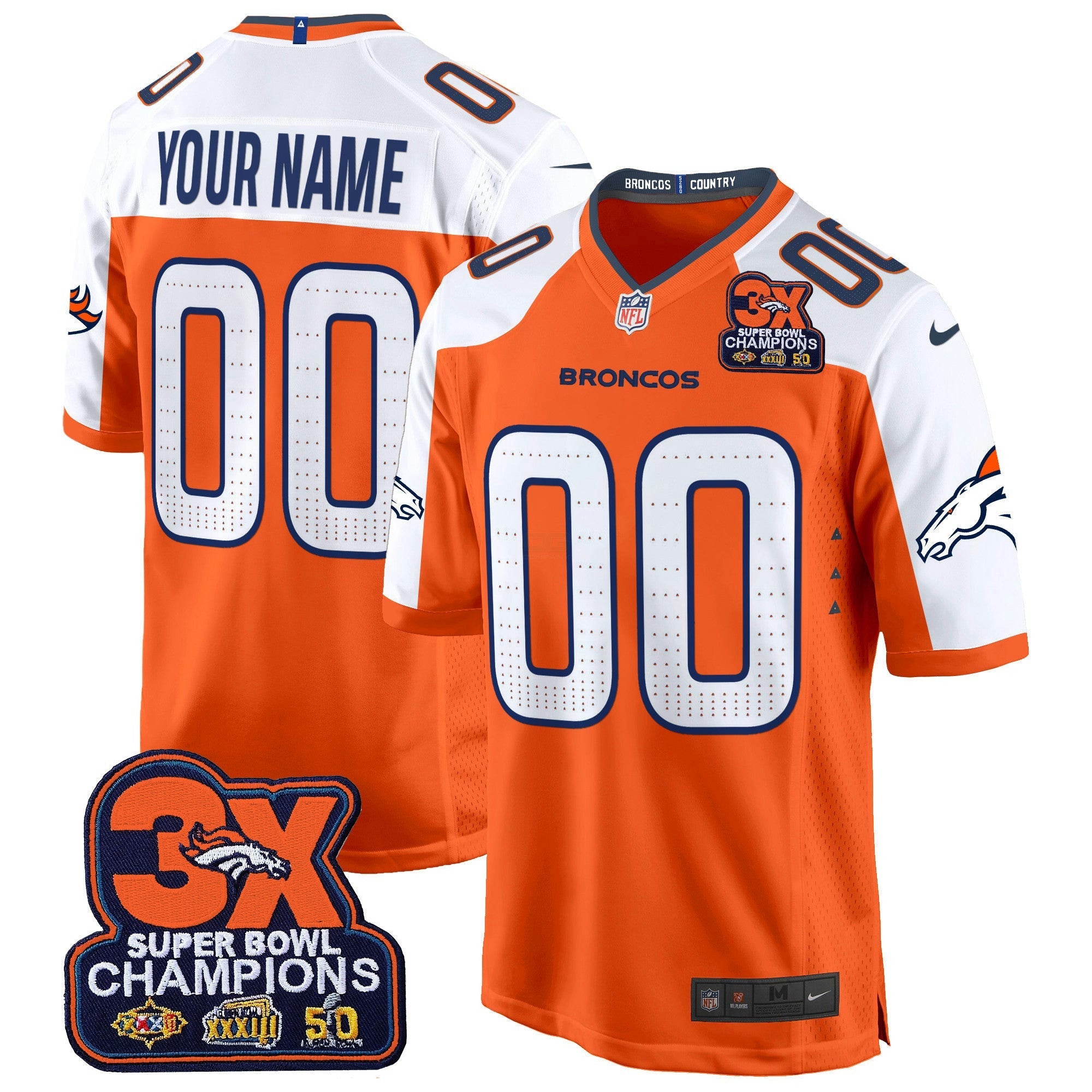 Camisa NFL Denver 3-Time Champions Patch Game Jersey – Al Stitched