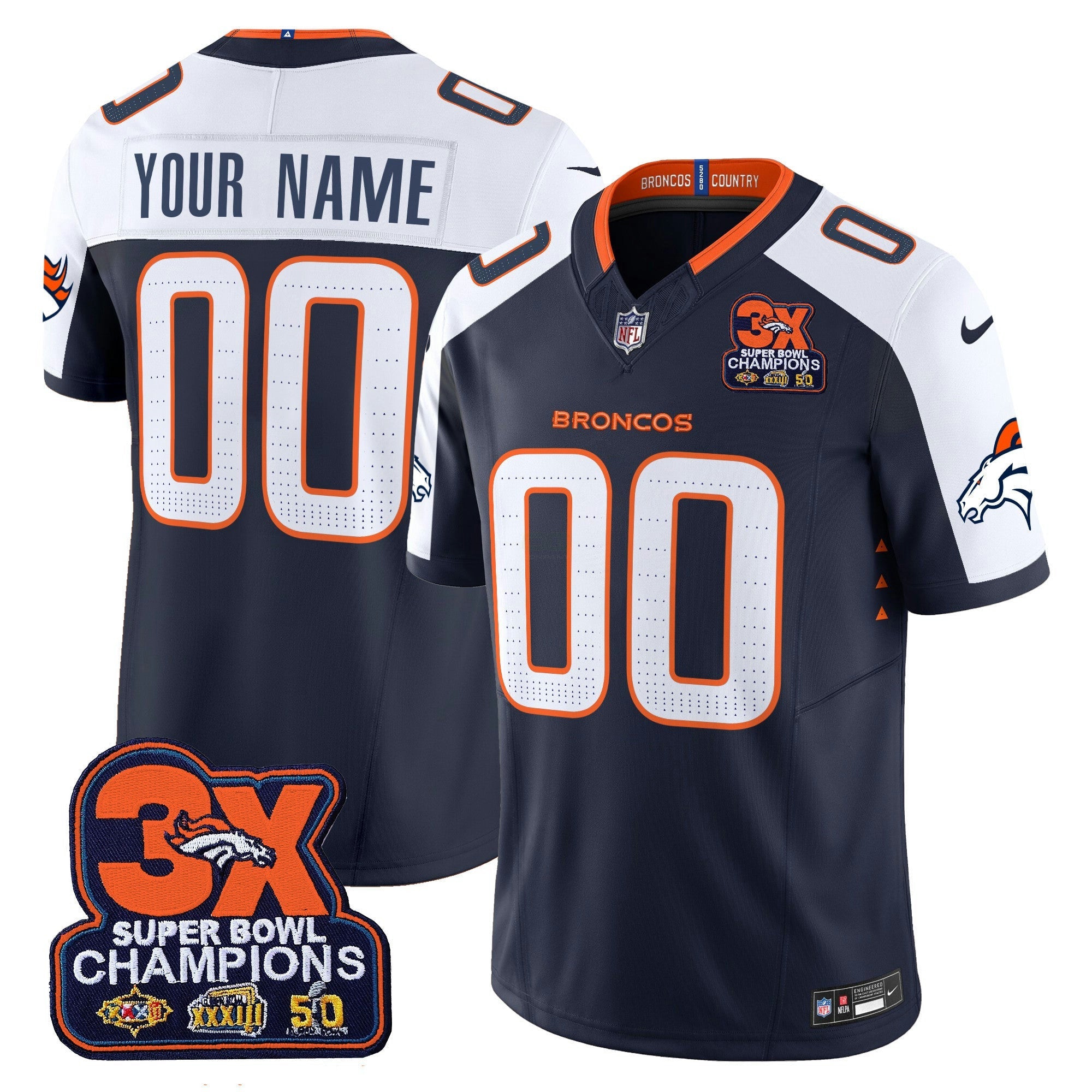Camisa NFL Denver 3-Time Champions Patch Vapor Limited Jersey