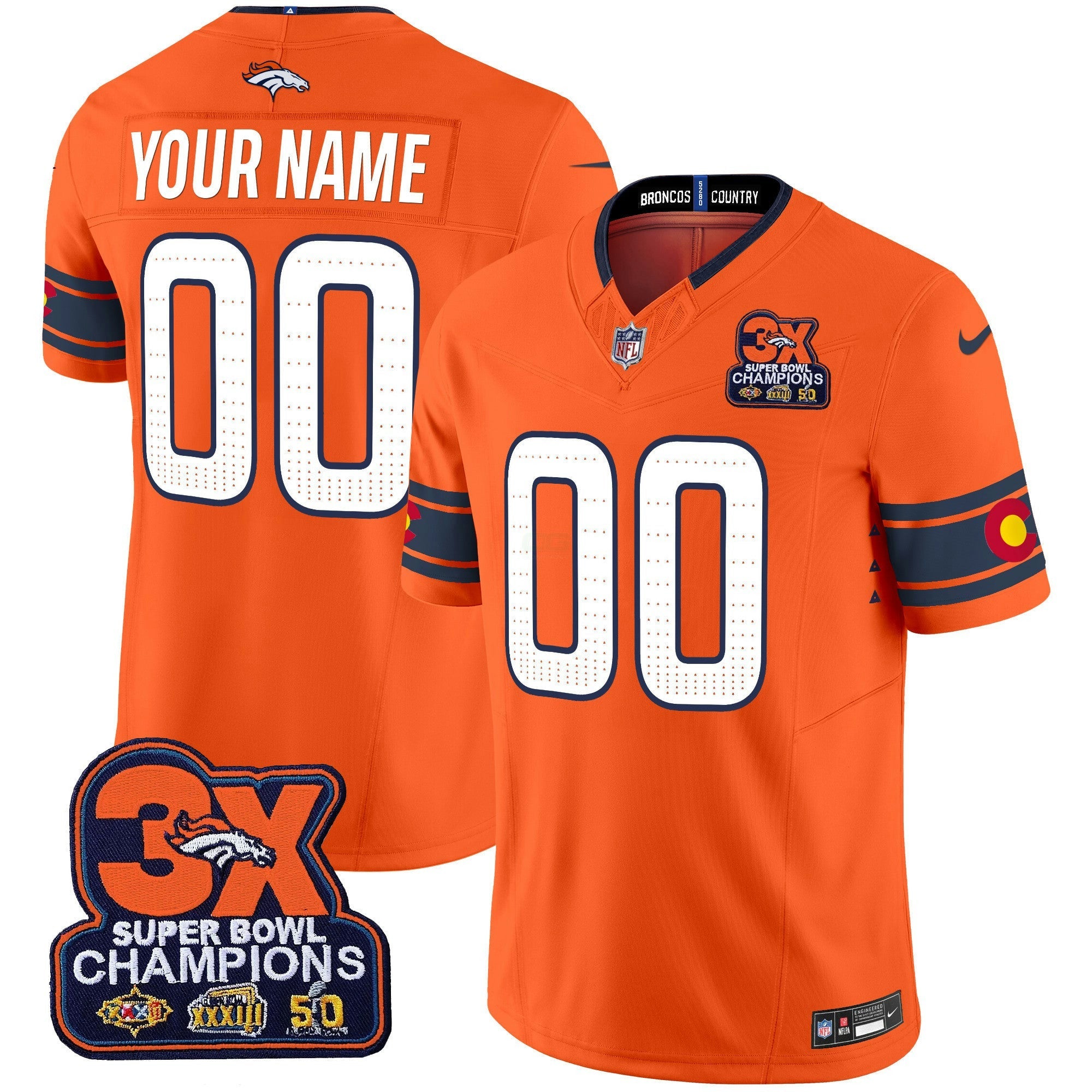 Camisa NFL Denver 3x Patch “Colorado Flag” Vapor Limited Jersey