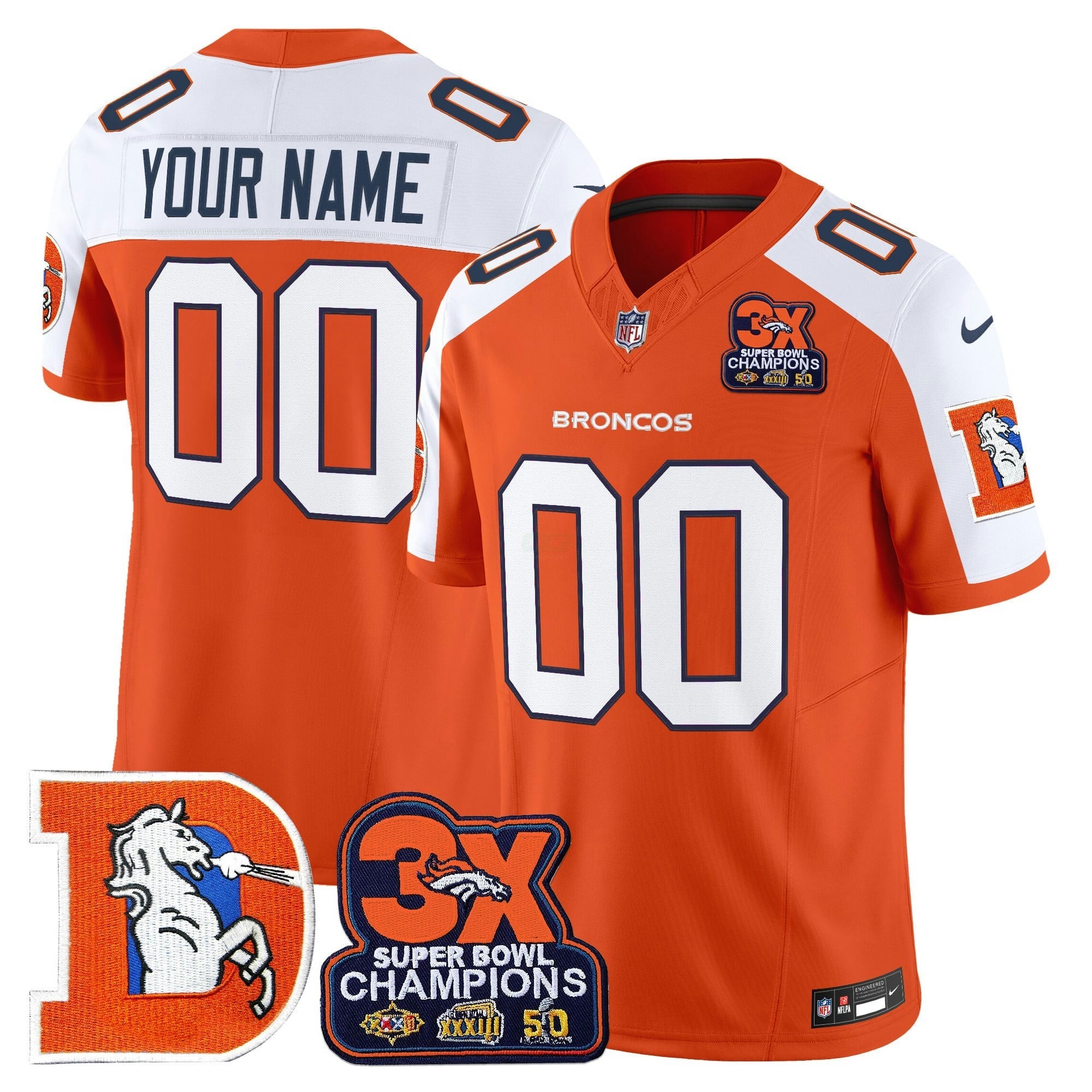 Camisa NFL Denver Throwback Vapor Limited Jersey – 3-Time Champions Patch