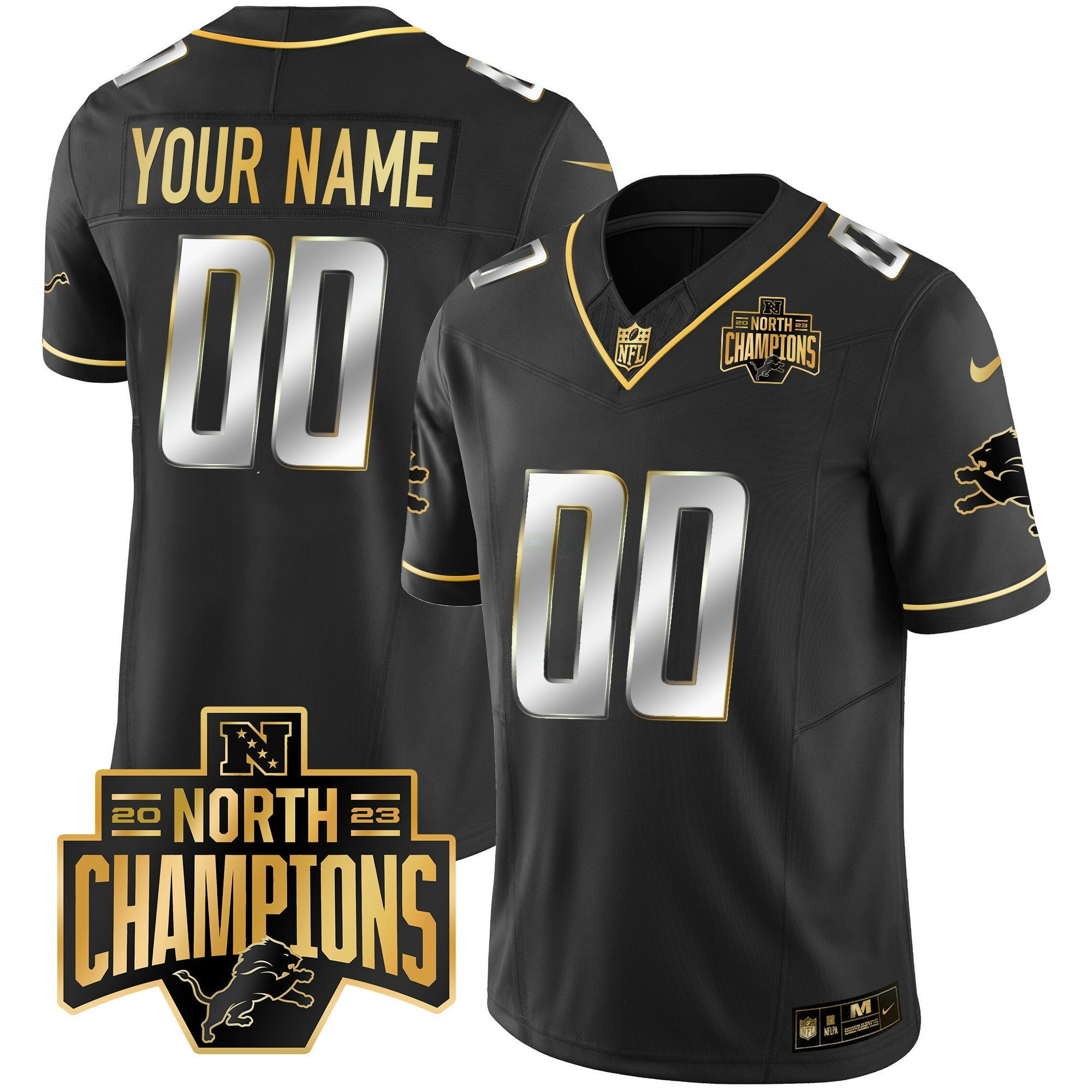 Camisa NFL Detroit 2023 NFC North Division Champions Patch Vapor Dourada Jersey