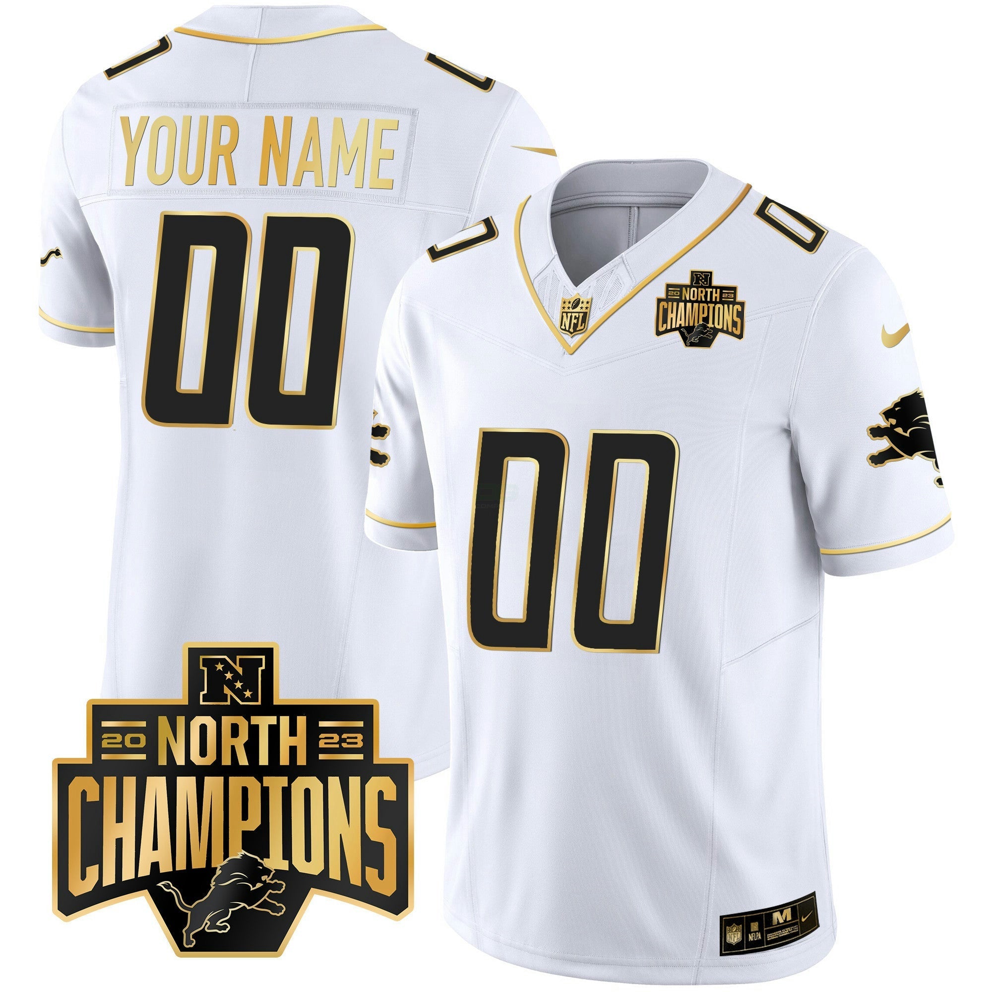 Camisa NFL Detroit 2023 NFC North Division Champions Patch Vapor Dourada Jersey