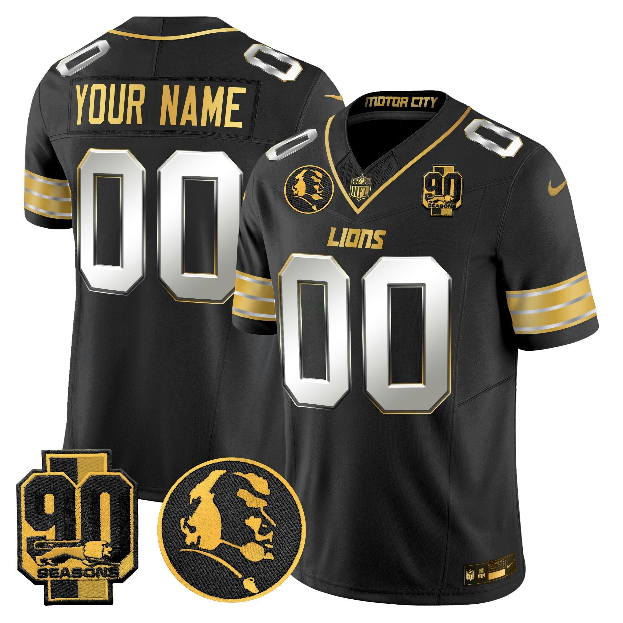 Camisa NFL Detroit 2024 90th & John Madden Patch Dourada Vapor Limited Jersey