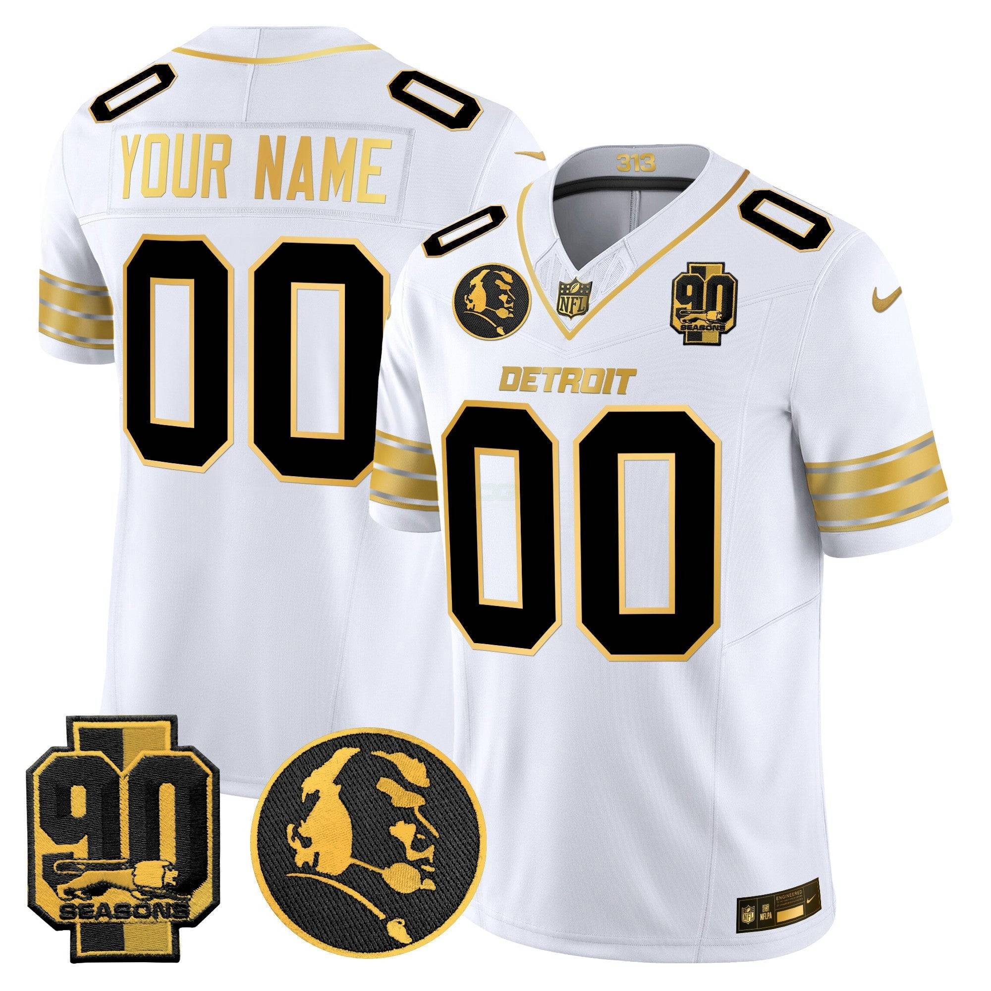 Camisa NFL Detroit 2024 90th & John Madden Patch Dourada Vapor Limited Jersey