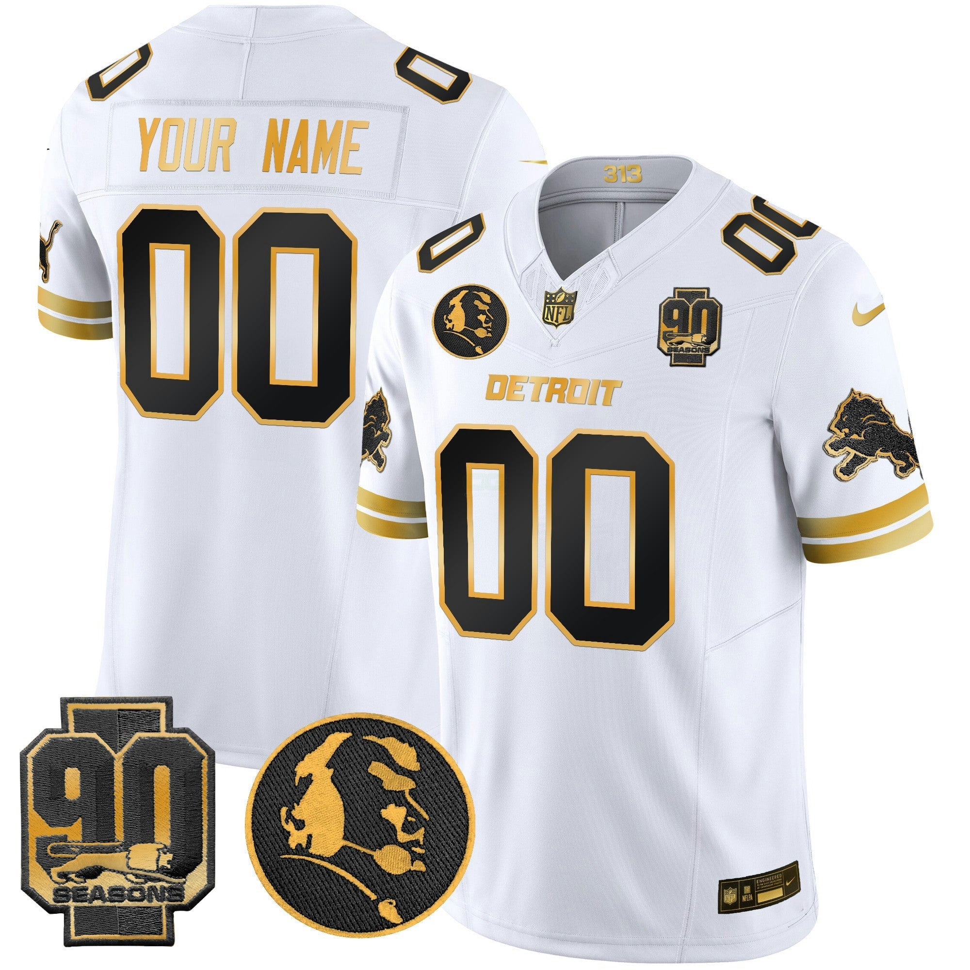 Camisa NFL Detroit 2024 90th & John Madden Patch Dourada Vapor Limited Jersey V2