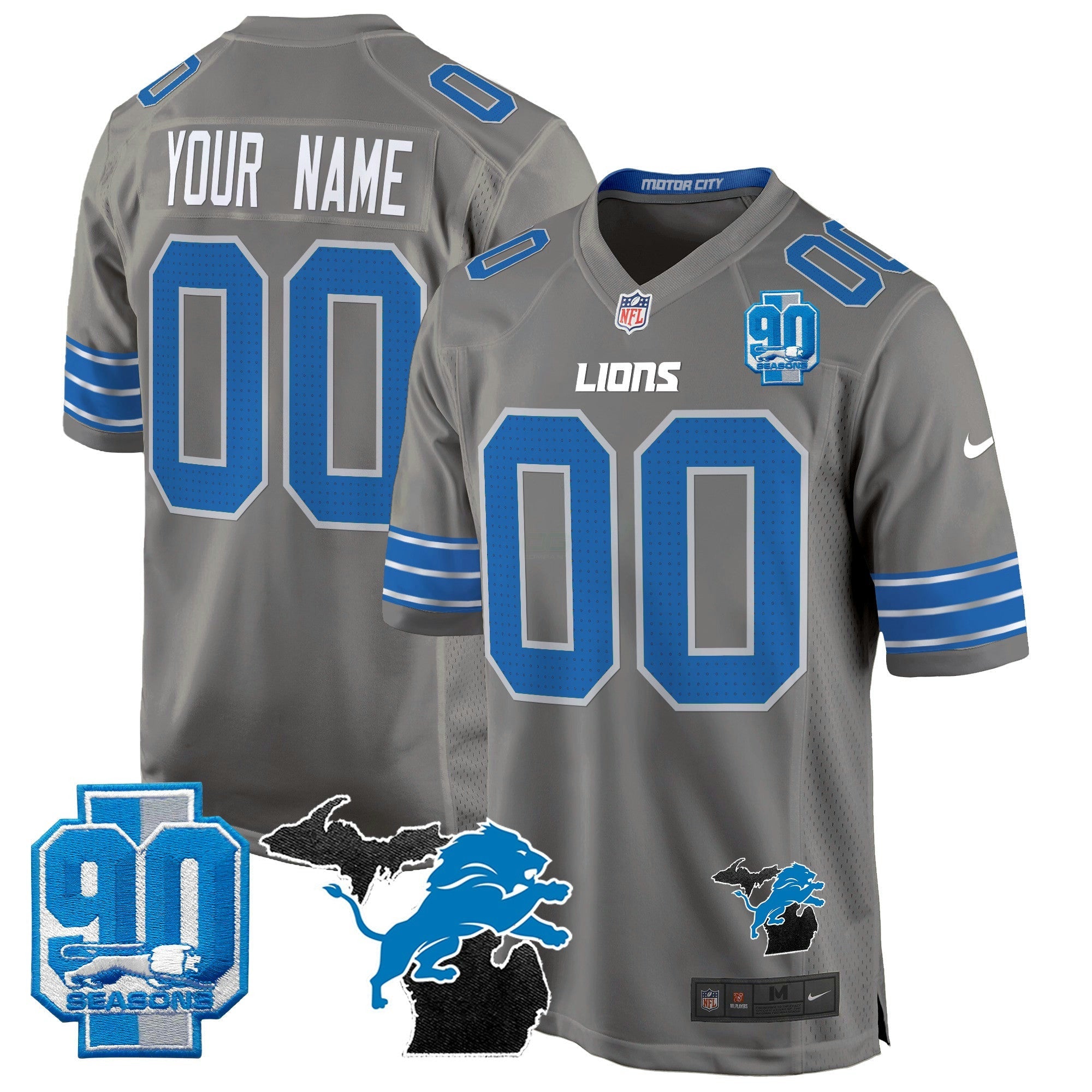 Camisa NFL Detroit 2024 Michigan & 90th Year Patch Game Jersey