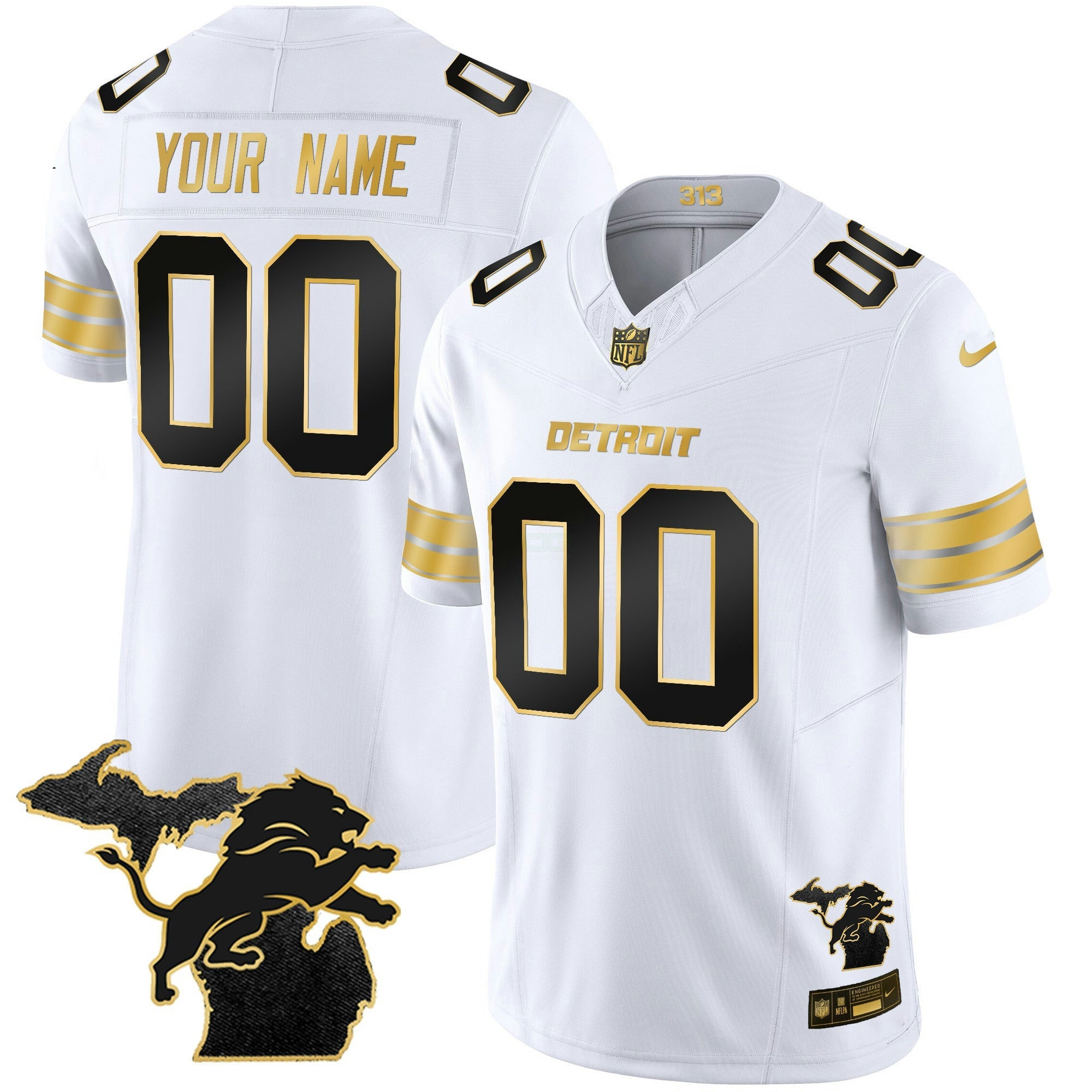 Camisa NFL Detroit 2024 Michigan Patch Dourada Vapor Jersey