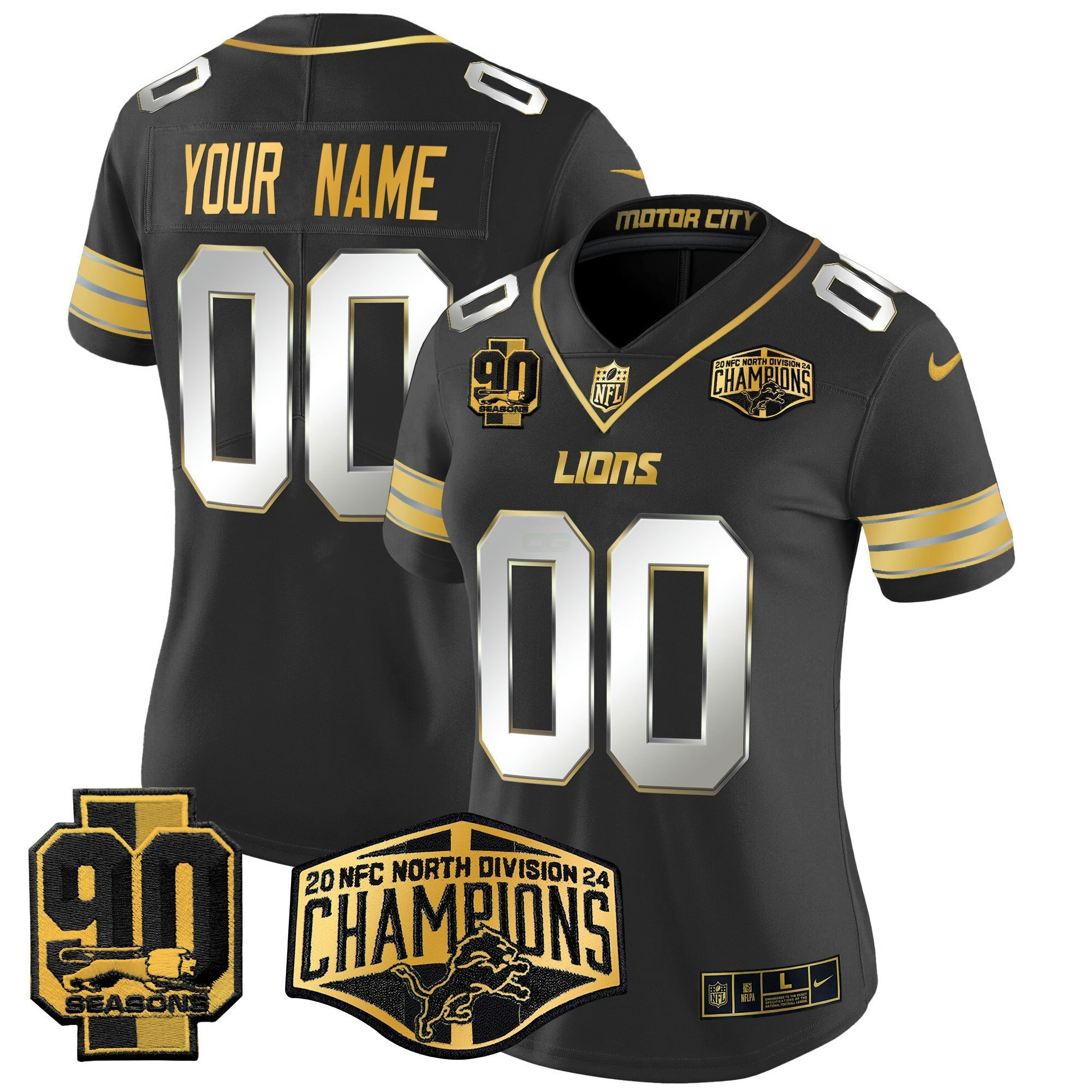 Camisa NFL Detroit 2024 NFC North Division Champions Patch Dourada Vapor Limited Jersey