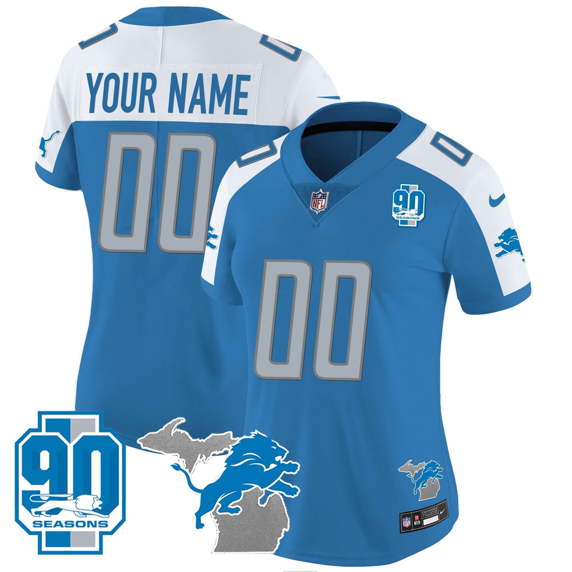 Camisa NFL Detroit 90th Year & Michigan Patch Custom Vapor Jersey