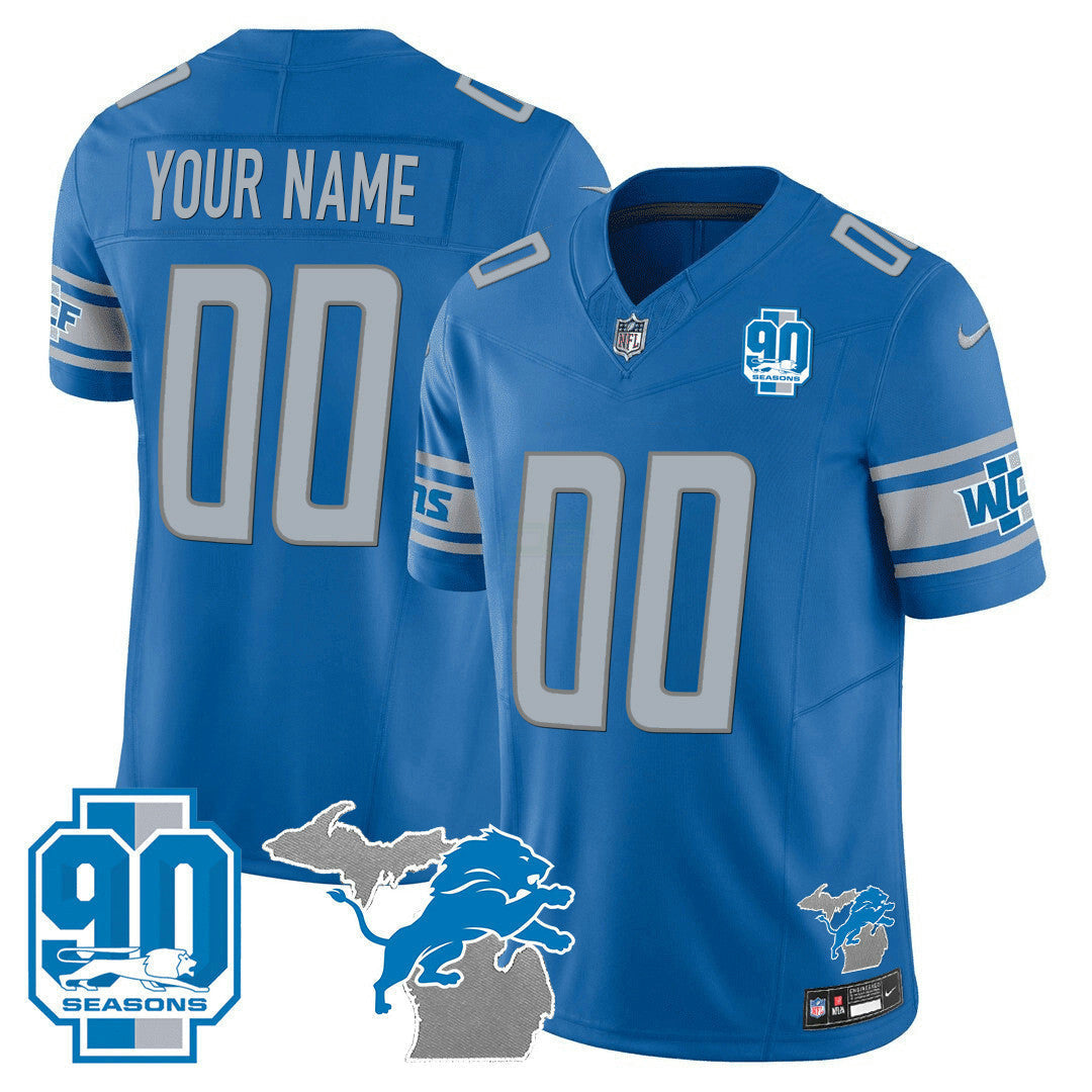 Camisa NFL Detroit 90th Year & Michigan Patch Custom Vapor Jersey