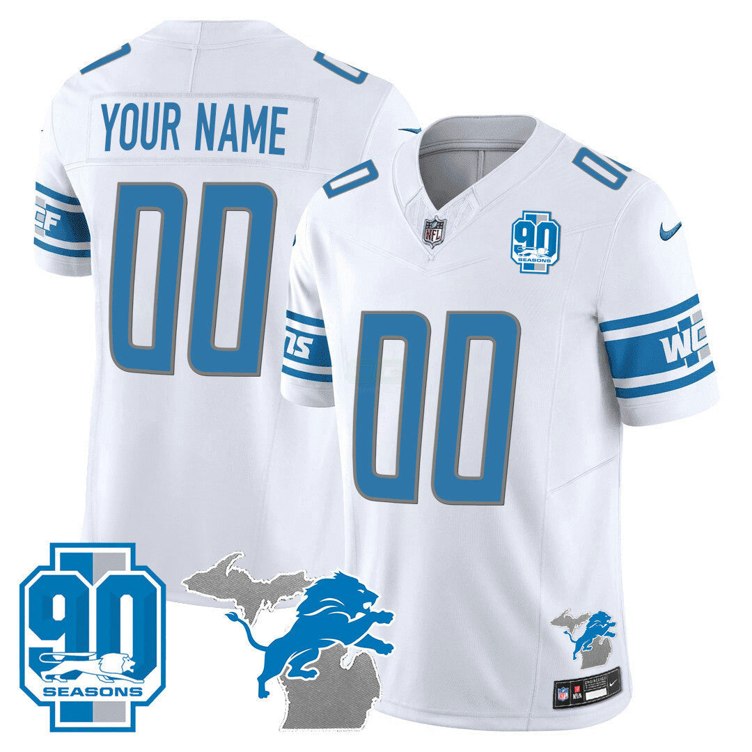 Camisa NFL Detroit 90th Year & Michigan Patch Custom Vapor Jersey