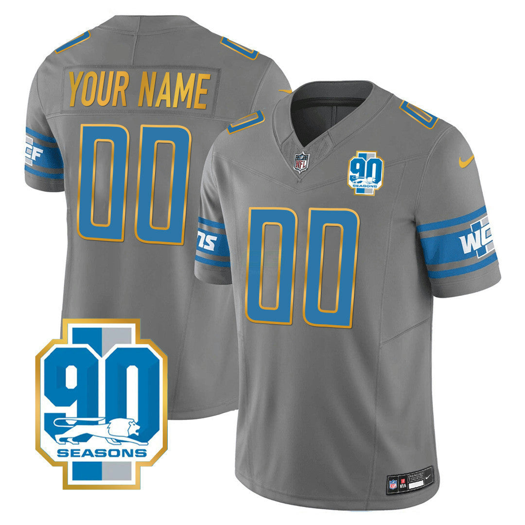 Camisa NFL Detroit 90th Year Patch Dourada Trim Jersey