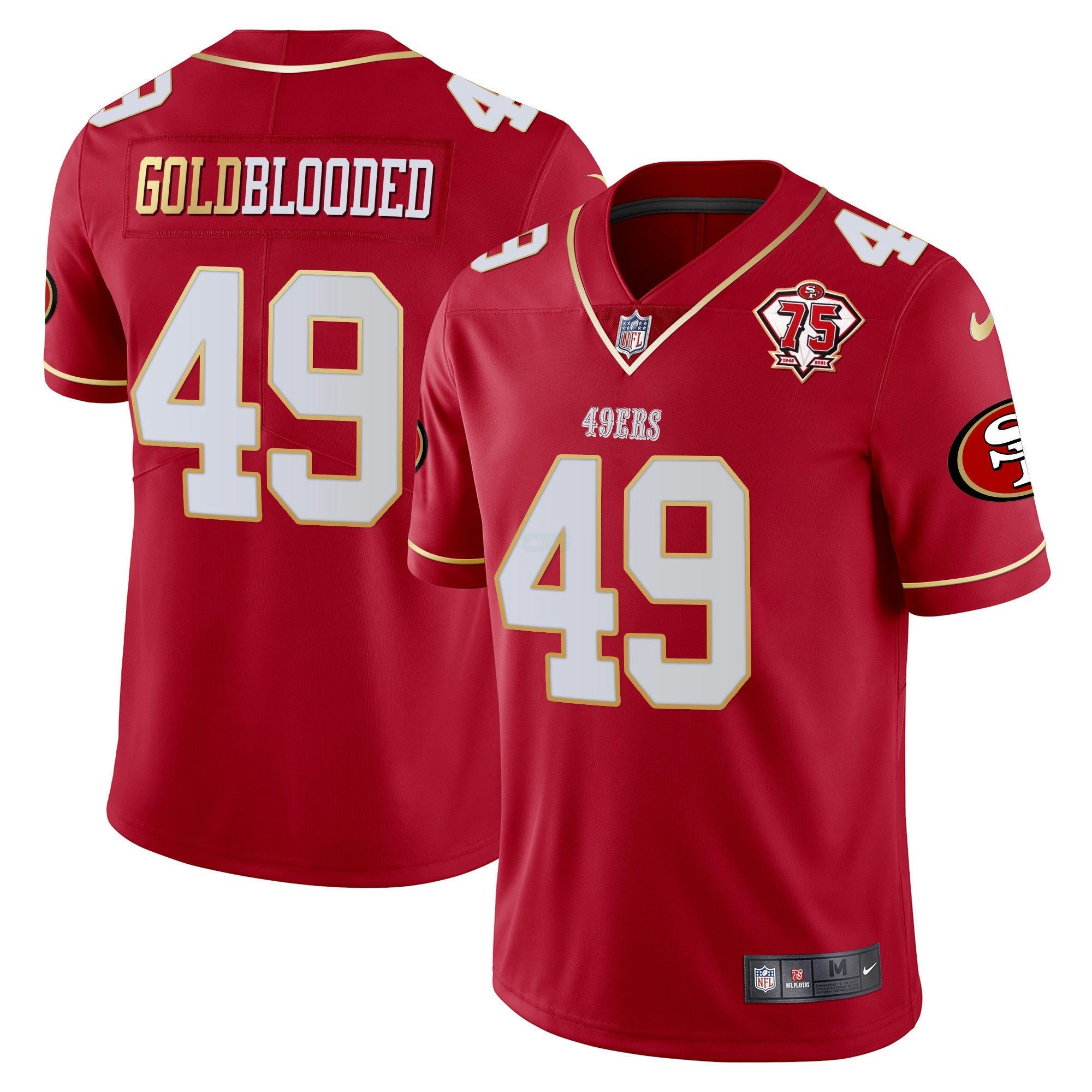 Camisa NFL Dourada Blooded 75th Anniversary Patch Vapor Dourada Trim Jersey V2