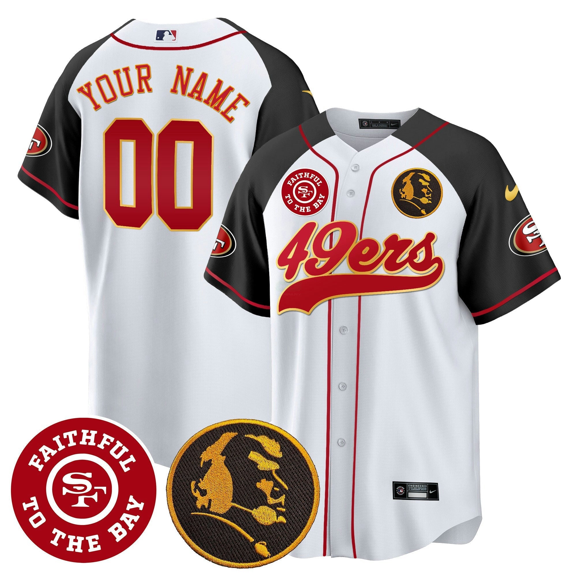 Camisa NFL Faithful & John Madden Patch Baseball Gold Trim Jersey