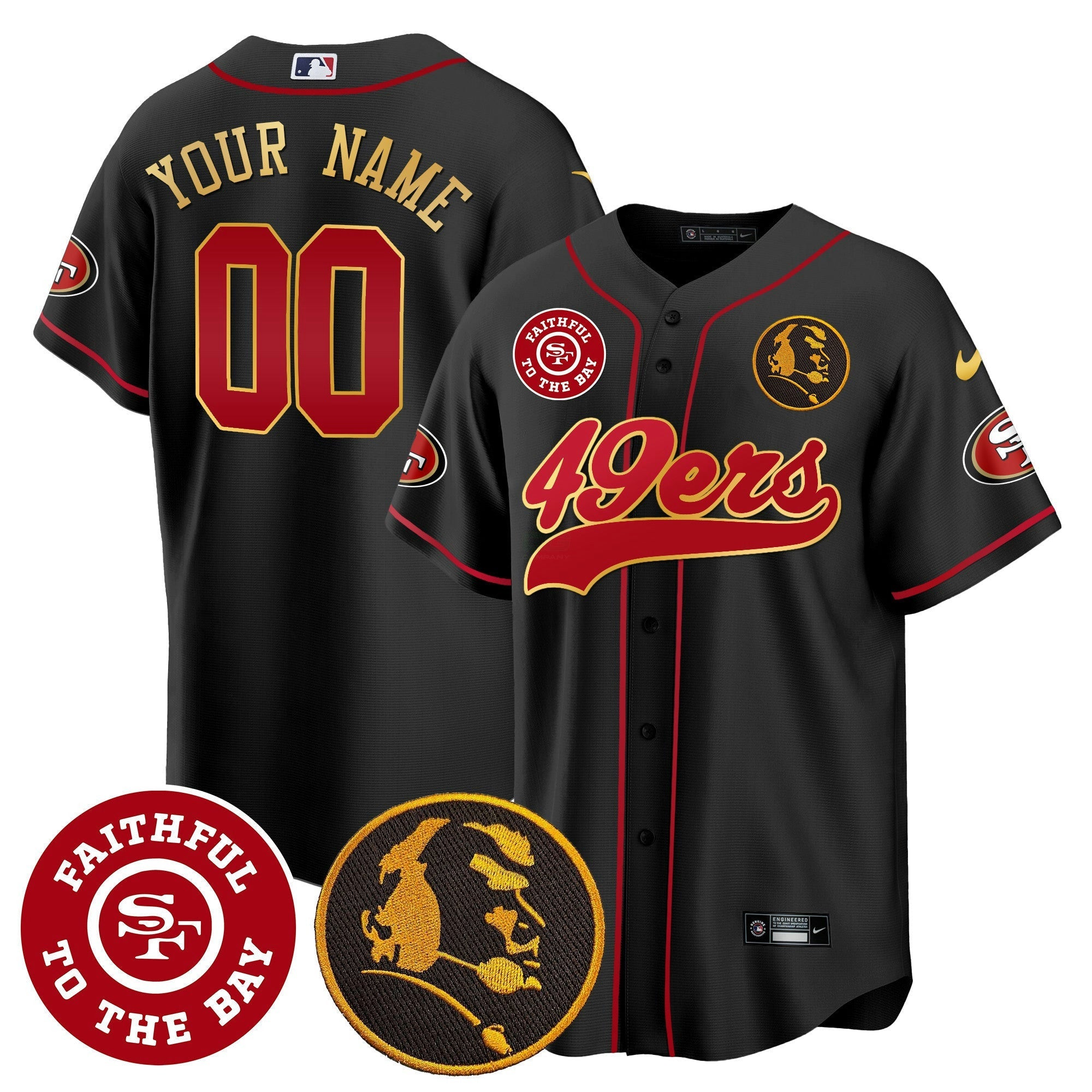 Camisa NFL Faithful & John Madden Patch Baseball Gold Trim Jersey
