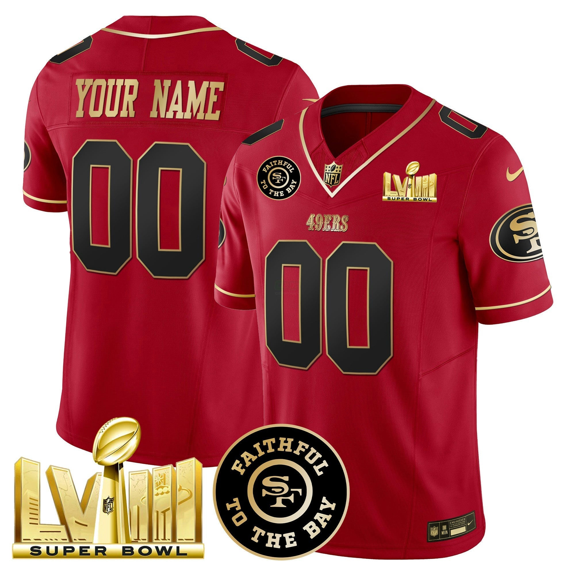 Camisa NFL Faithful & Super Bowl LVIII Dourada Patch Vapor Jersey