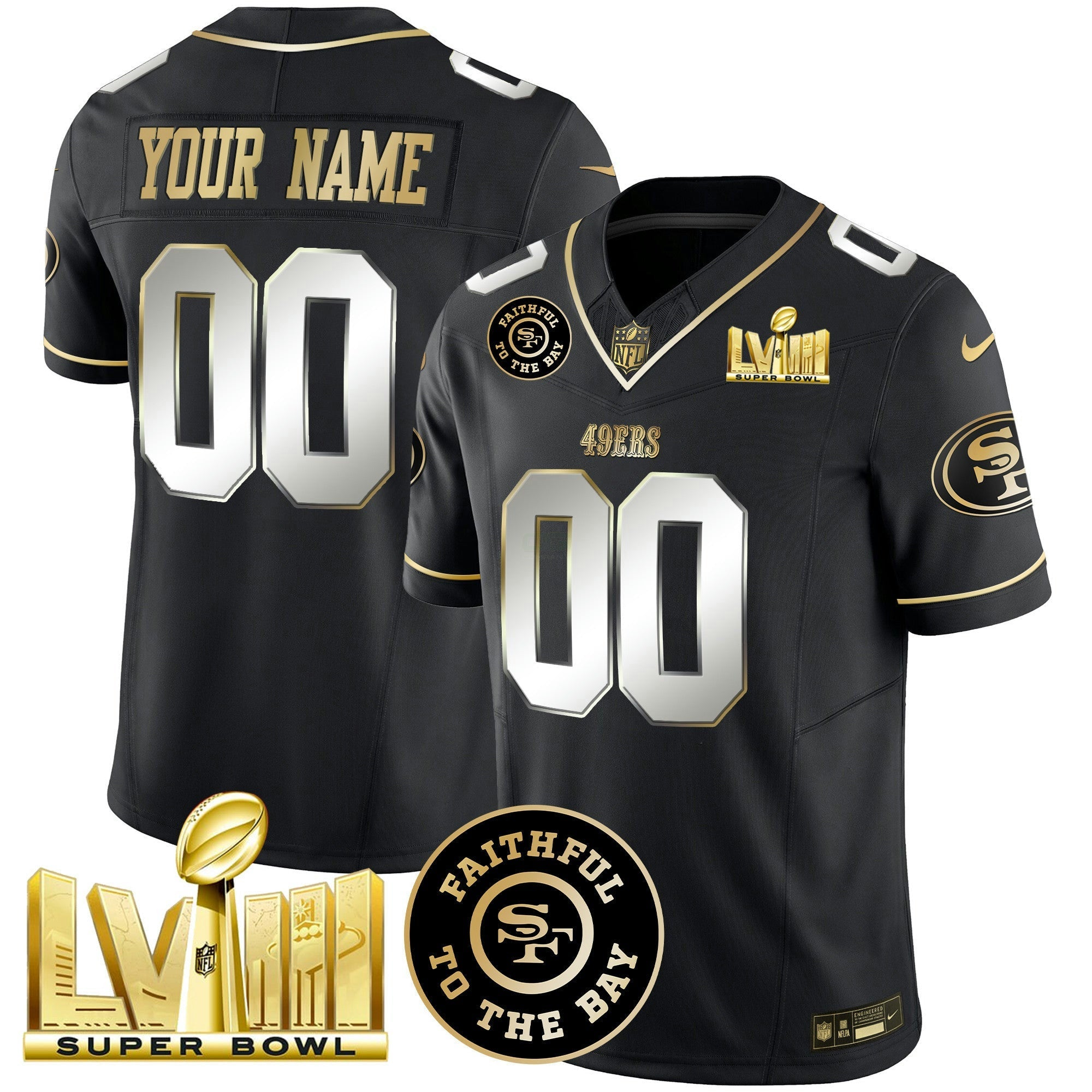 Camisa NFL Faithful & Super Bowl LVIII Dourada Patch Vapor Jersey