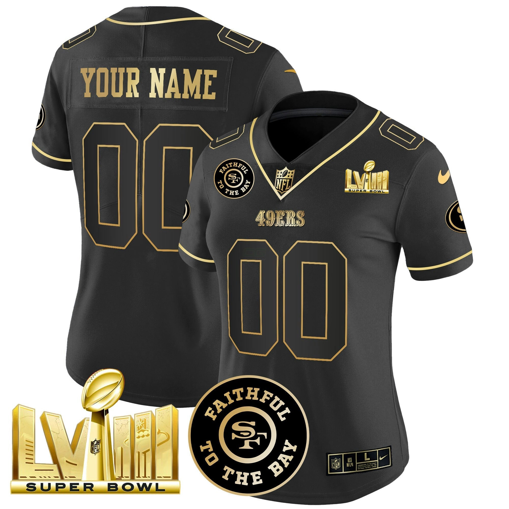 Camisa NFL Faithful & Super Bowl LVIII Dourada Patch Vapor Jersey V2