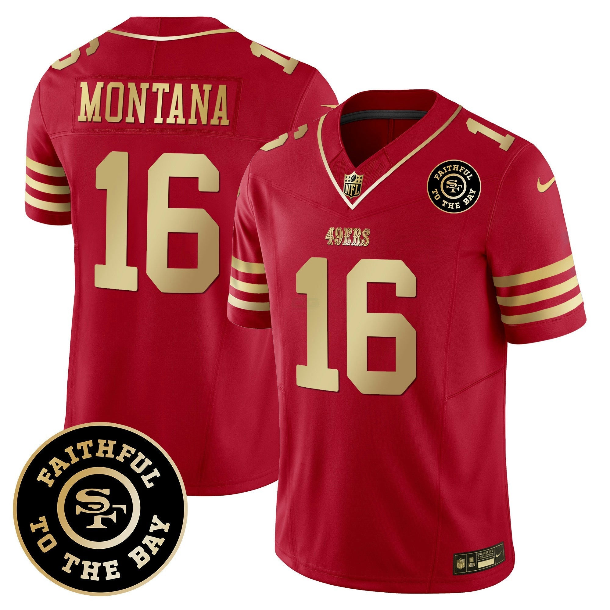 Camisa NFL Faithful To The Bay Patch Escarlate Dourada Vapor Limited Jersey