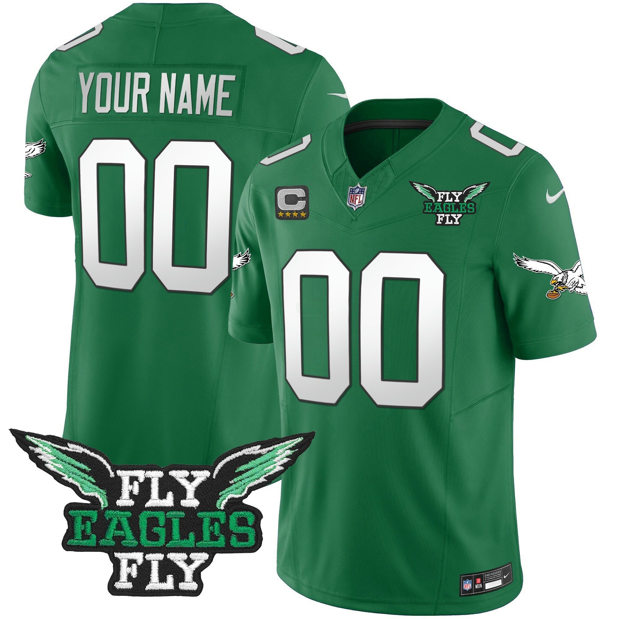 Camisa NFL Fly Fly Patch Throwback Kelly Green Vapor Jersey