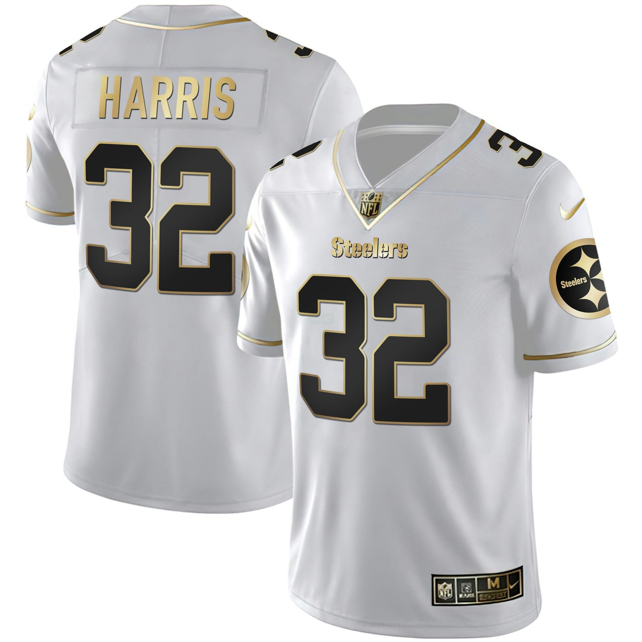 Camisa NFL Franco Harris Preta Dourada & Branca Dourada Jersey