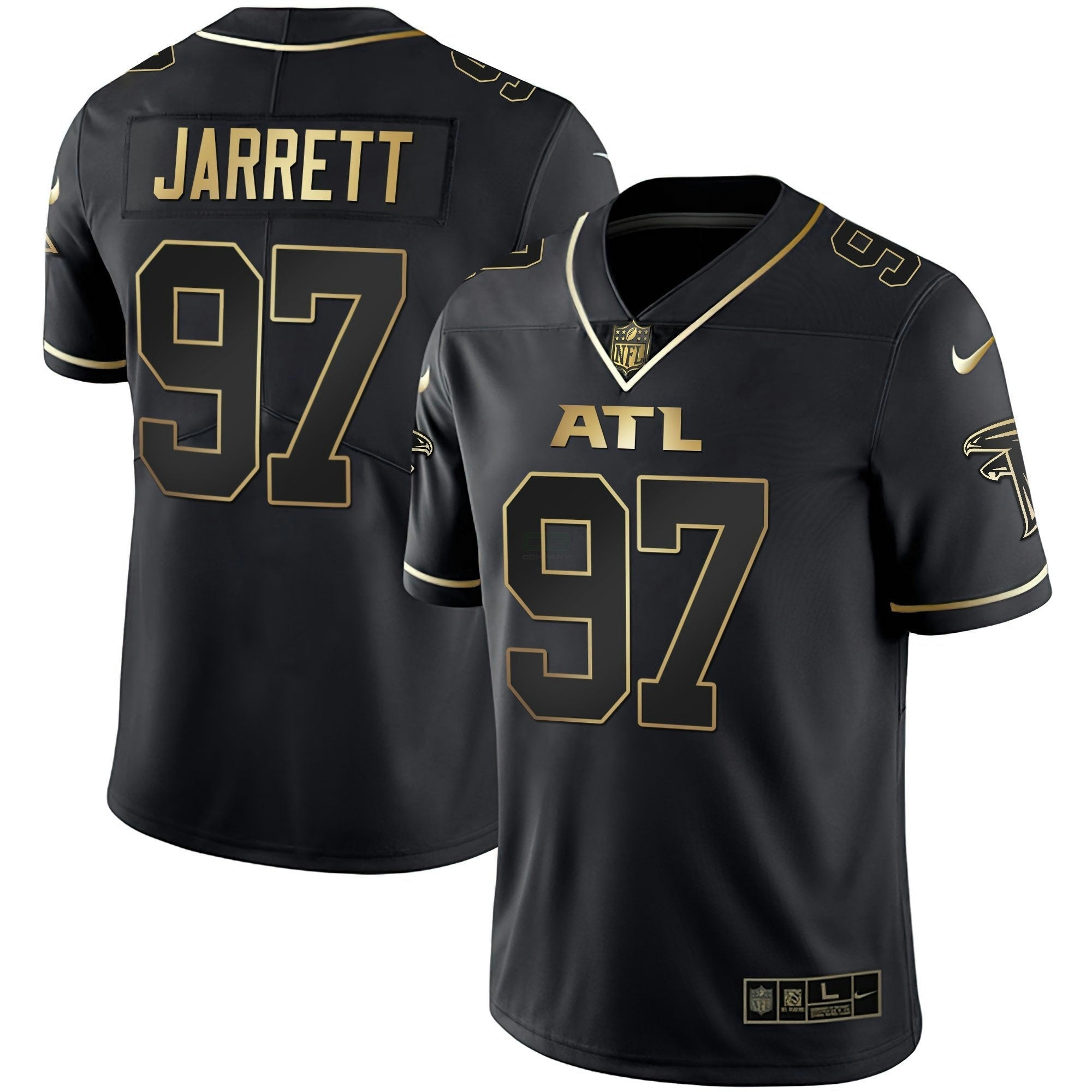 Camisa NFL Grady Jarrett Atlanta Preta Dourada & Branca Dourada Jersey