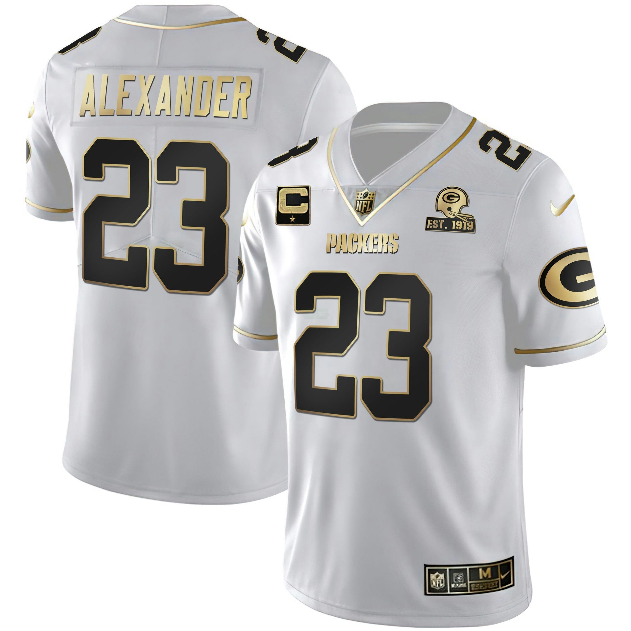 Camisa NFL Green Bay Branca Dourada Jersey Est 1919 Patch