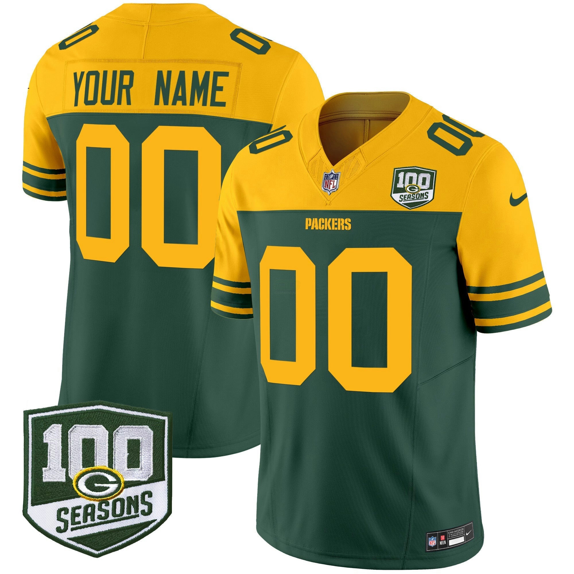 Camisa NFL Green Bay Throwback 100th Season Patch Vapor Limited Jersey