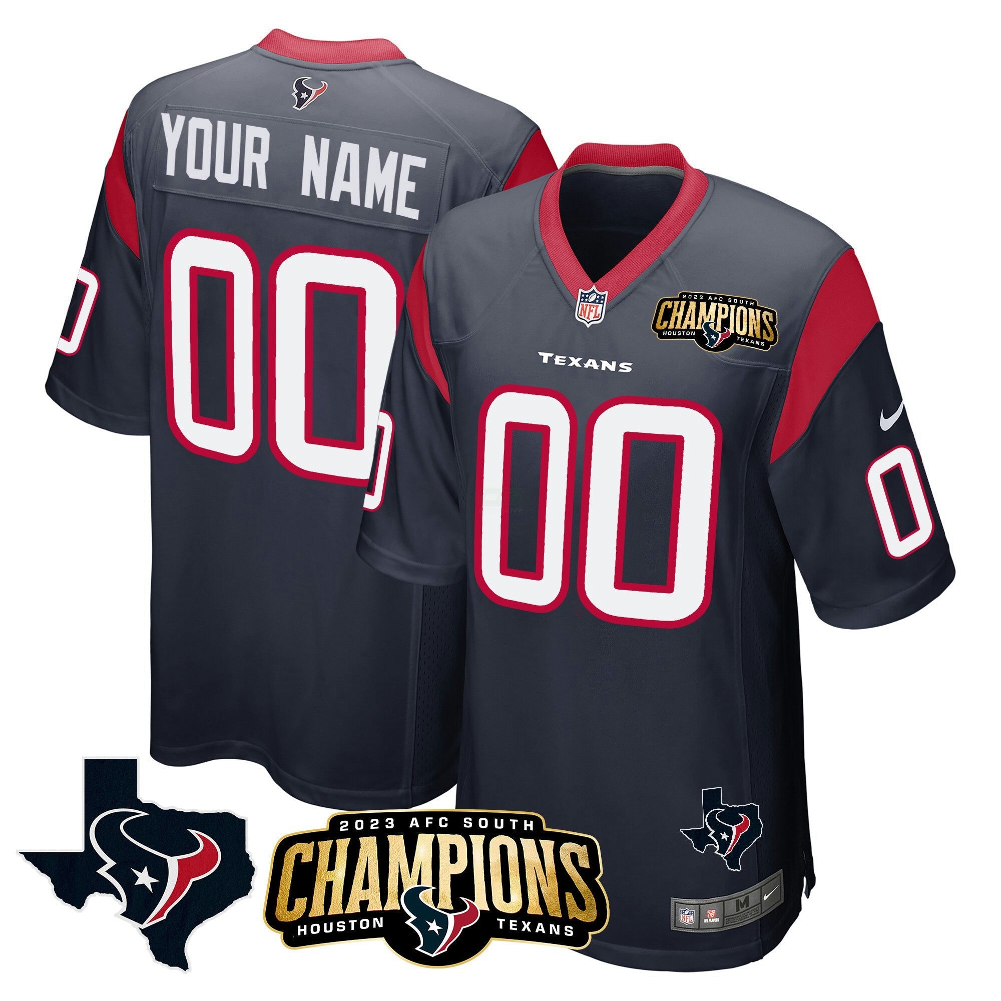 Camisa NFL Houston 2023 AFC South Champions Patch Game Jersey