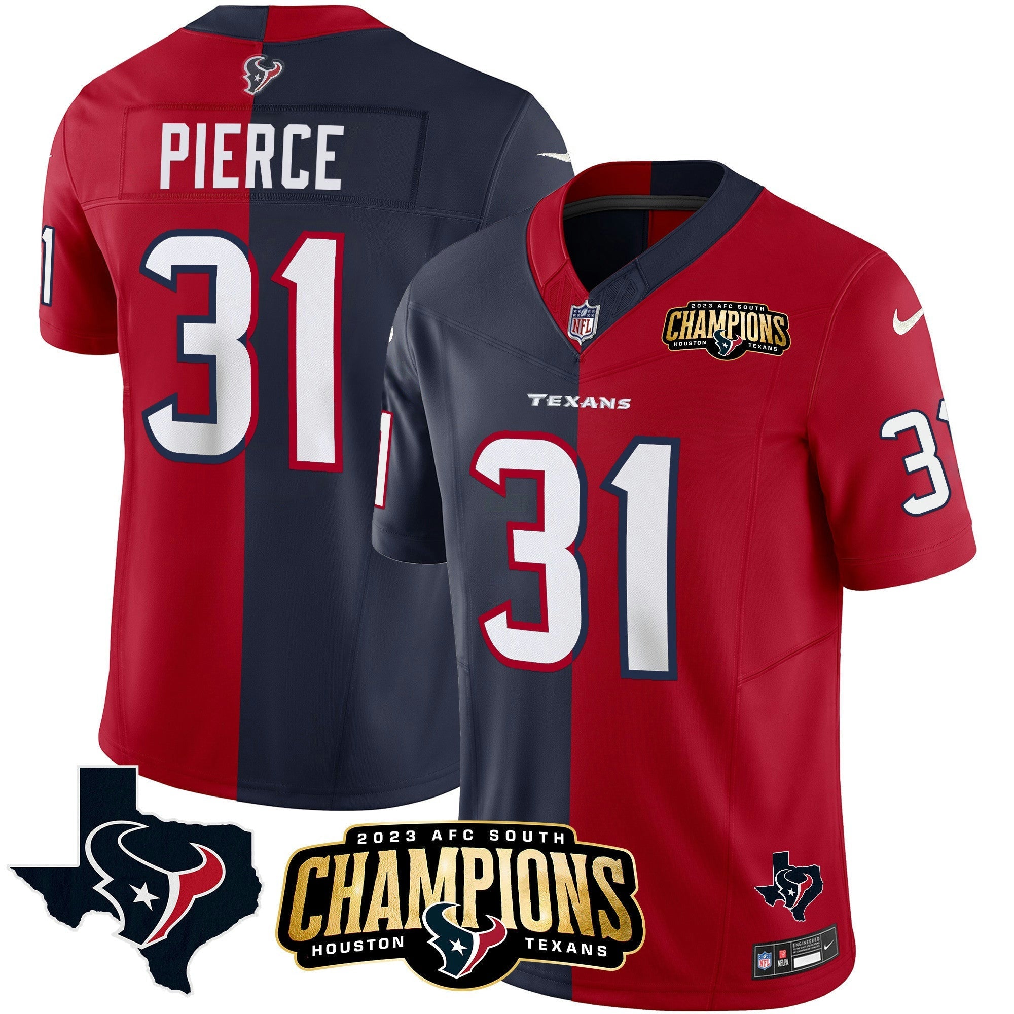 Camisa NFL Houston 2023 AFC South Champions Patch Split Vapor Jersey