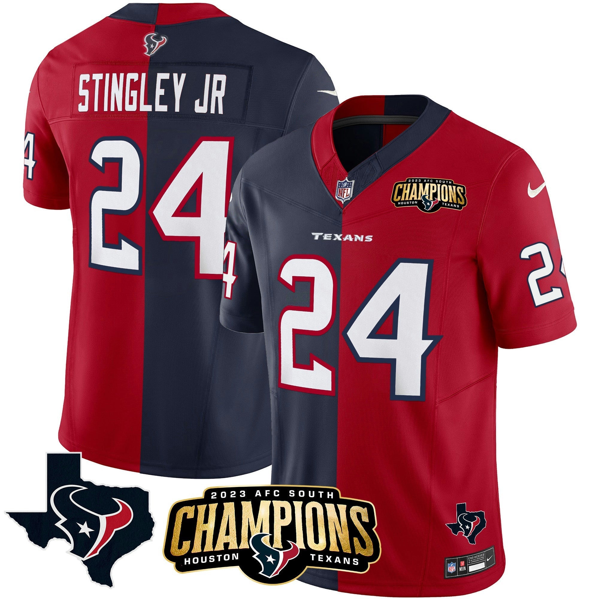 Camisa NFL Houston 2023 AFC South Champions Patch Split Vapor Jersey