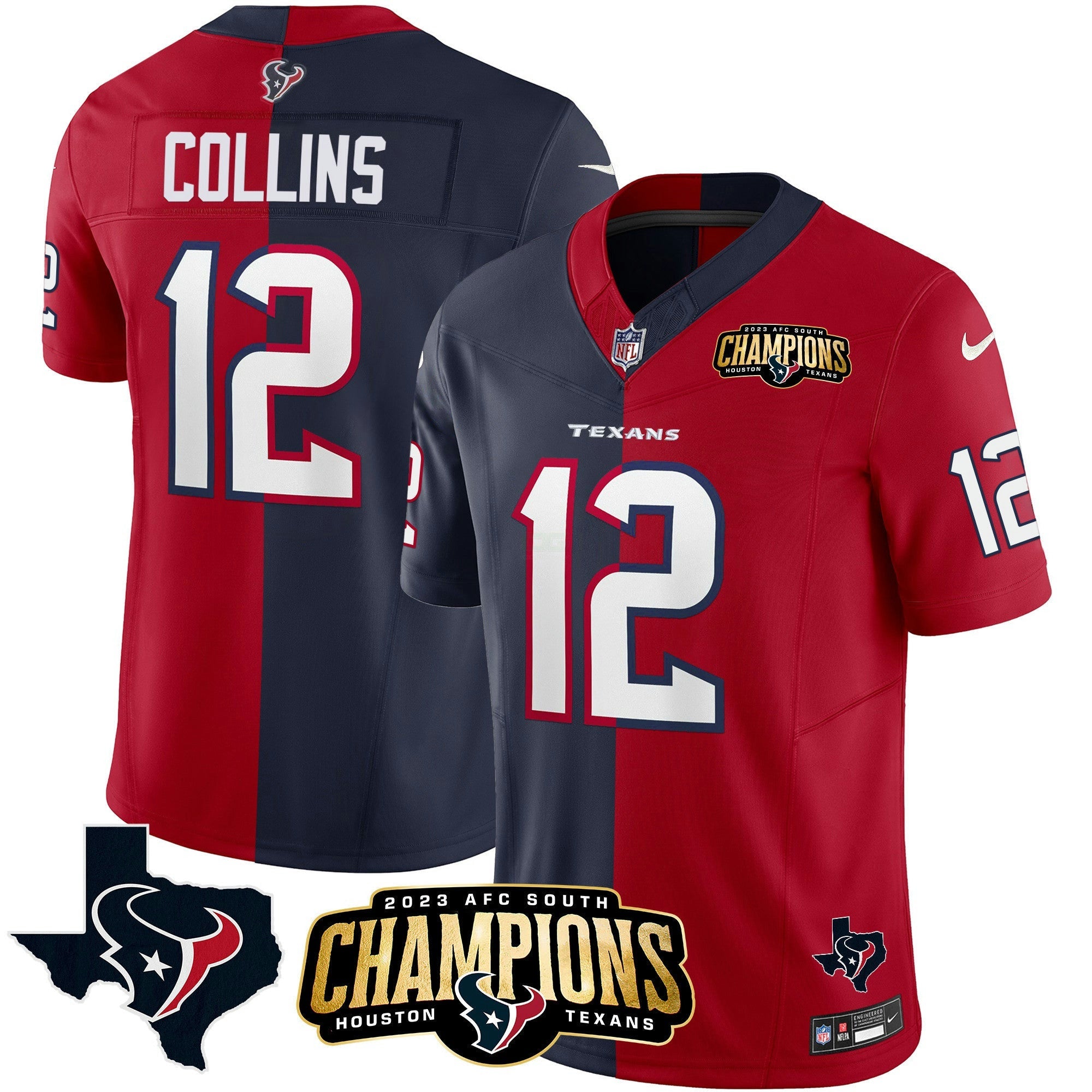 Camisa NFL Houston 2023 AFC South Champions Patch Split Vapor Jersey