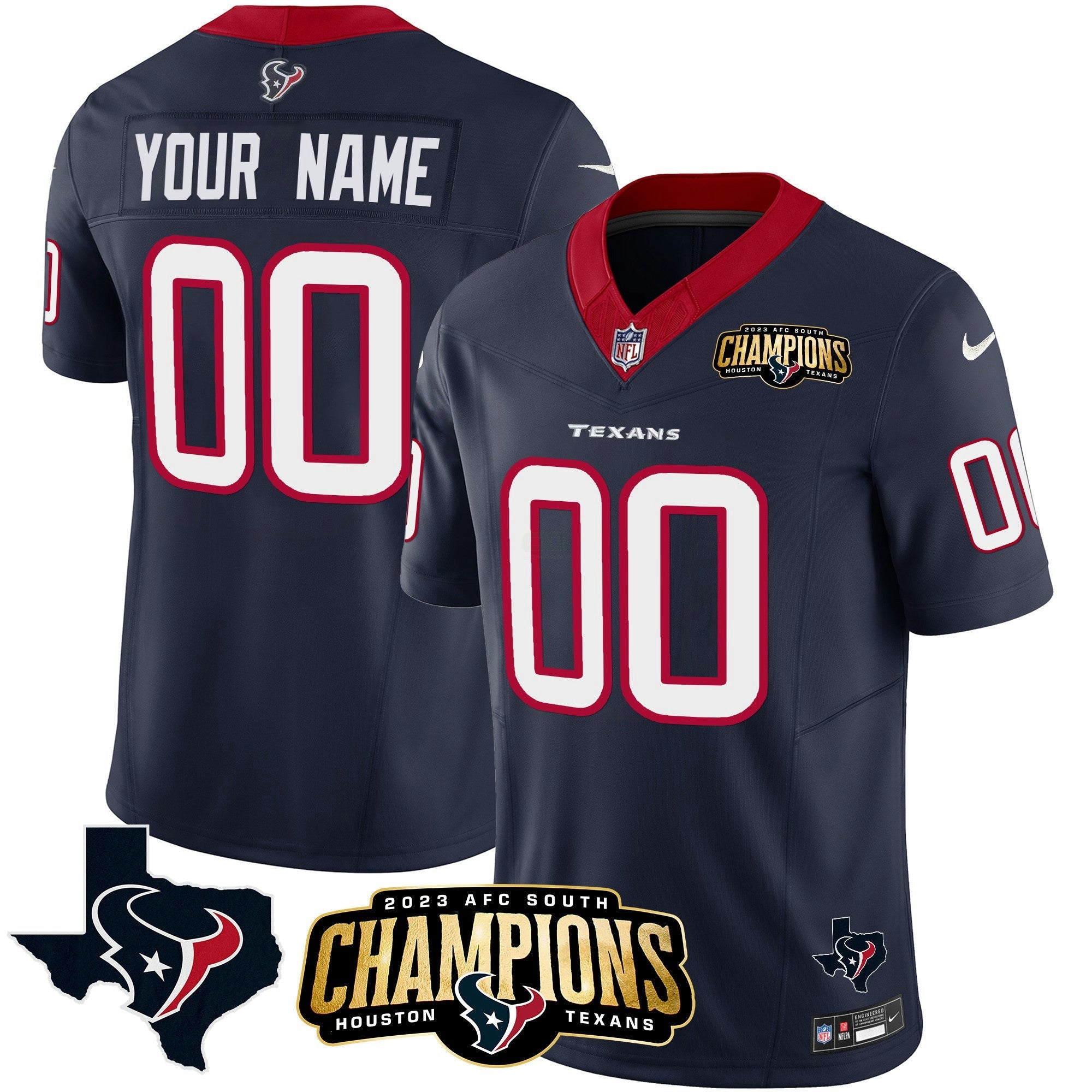 Camisa NFL Houston 2023 AFC South Champions Patch Vapor Jersey