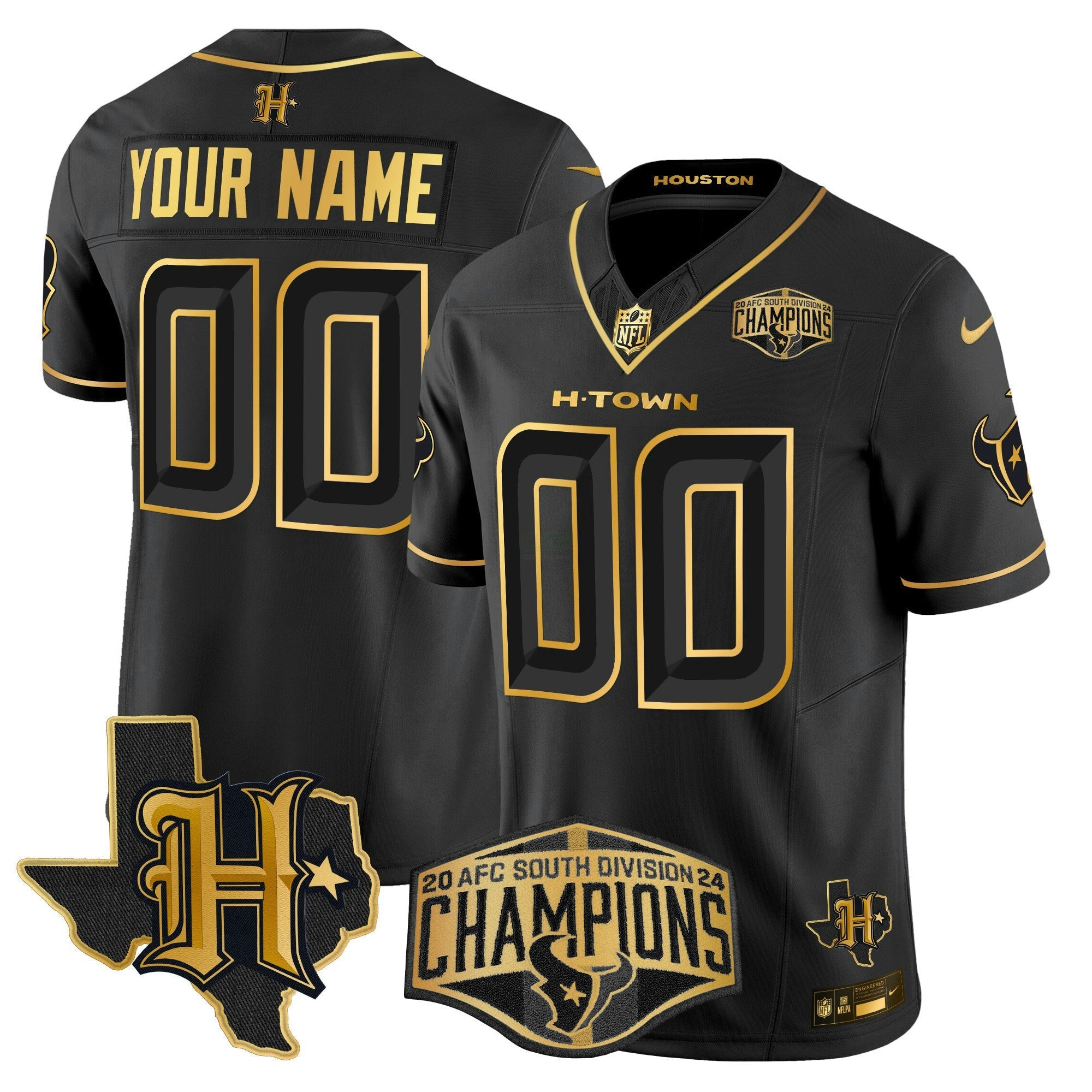 Camisa NFL Houston 2024 AFC South Division Champions Patch Dourada Vapor Limited Jersey