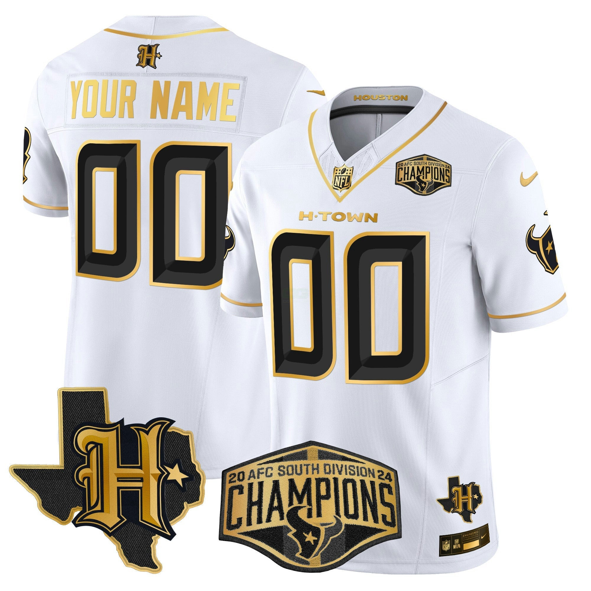 Camisa NFL Houston 2024 AFC South Division Champions Patch Dourada Vapor Limited Jersey