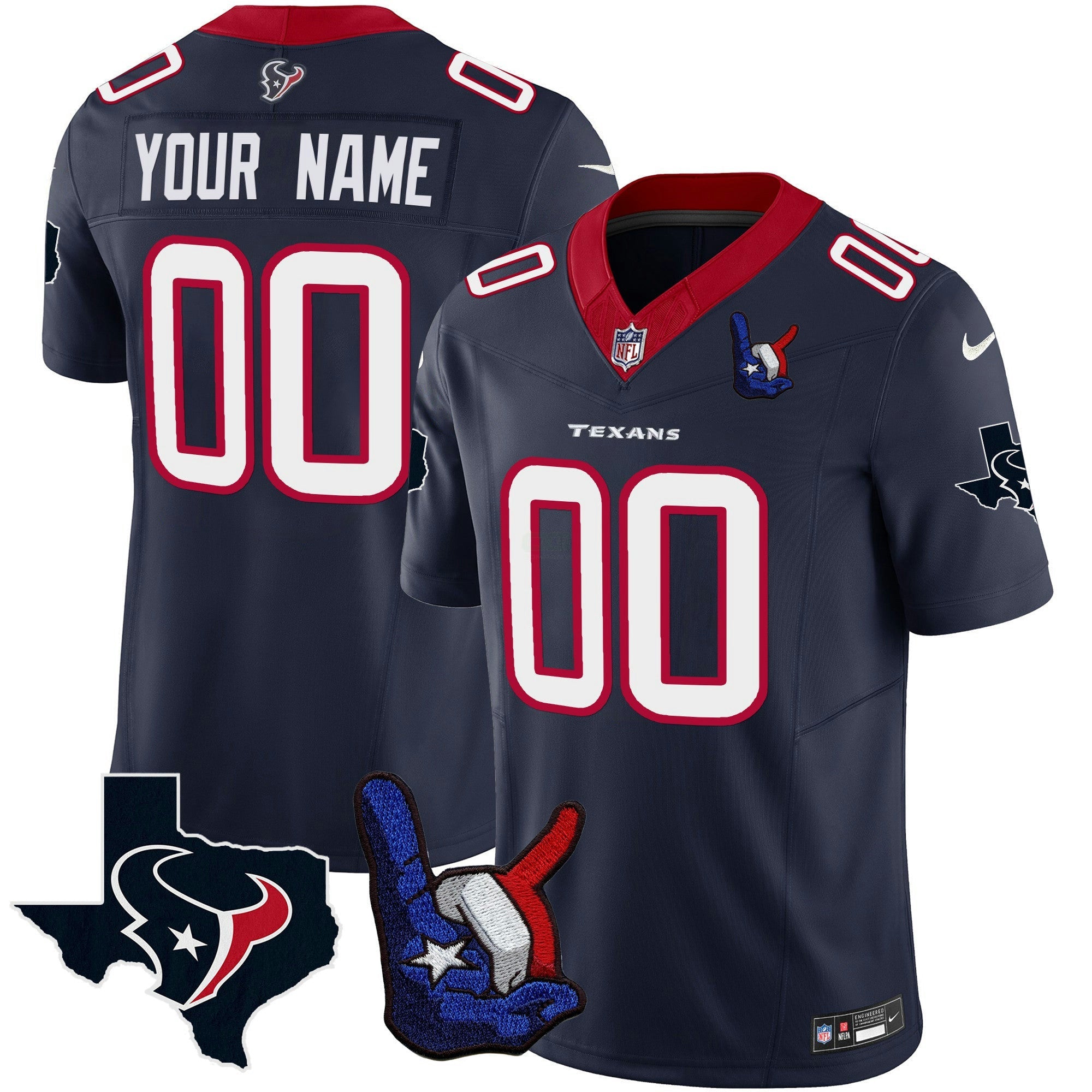 Camisa NFL Houston Hand Sign Throwing Up The H Vapor Jersey