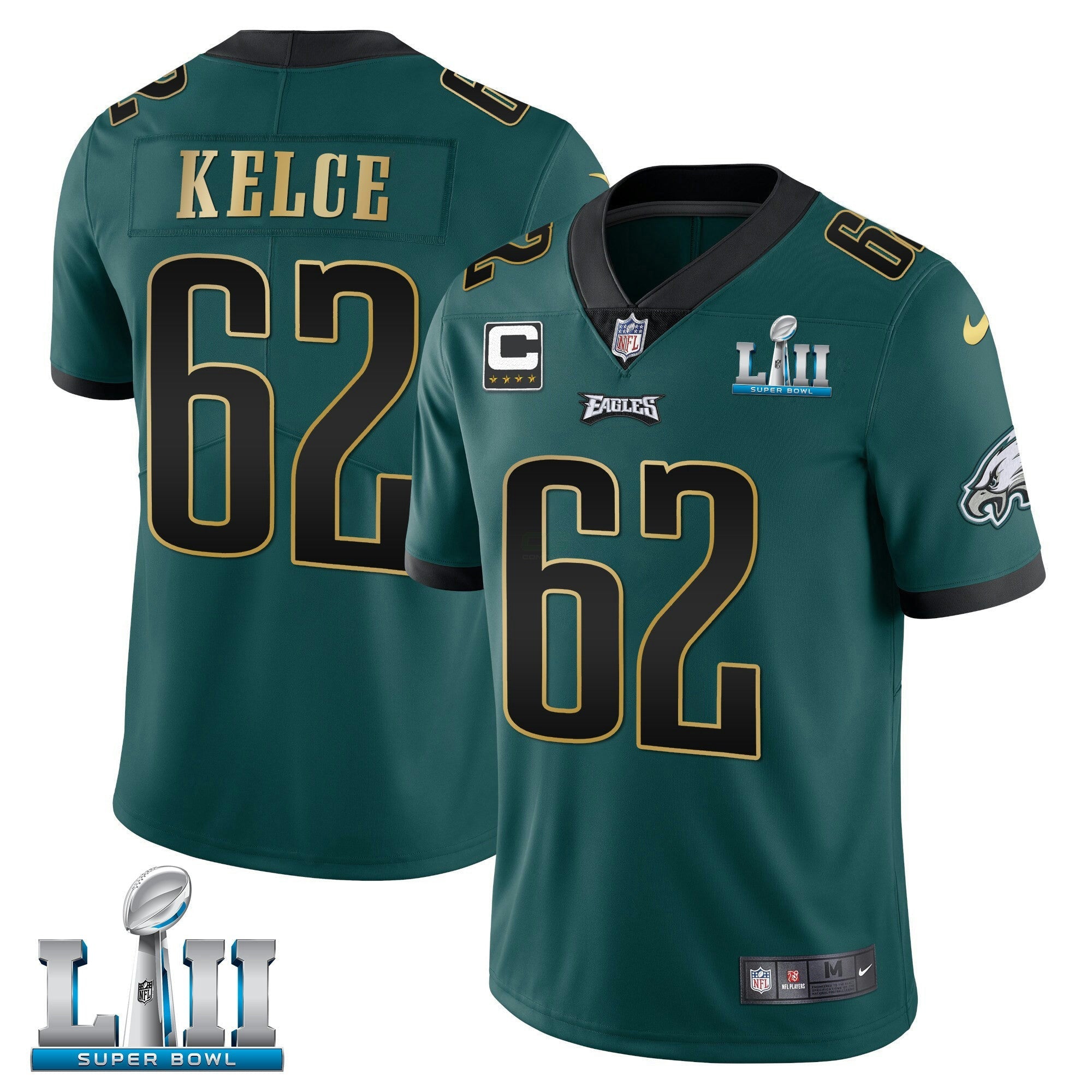 Camisa NFL Jason Kelce Super Bowl LII Patch Verde Vapor Limited