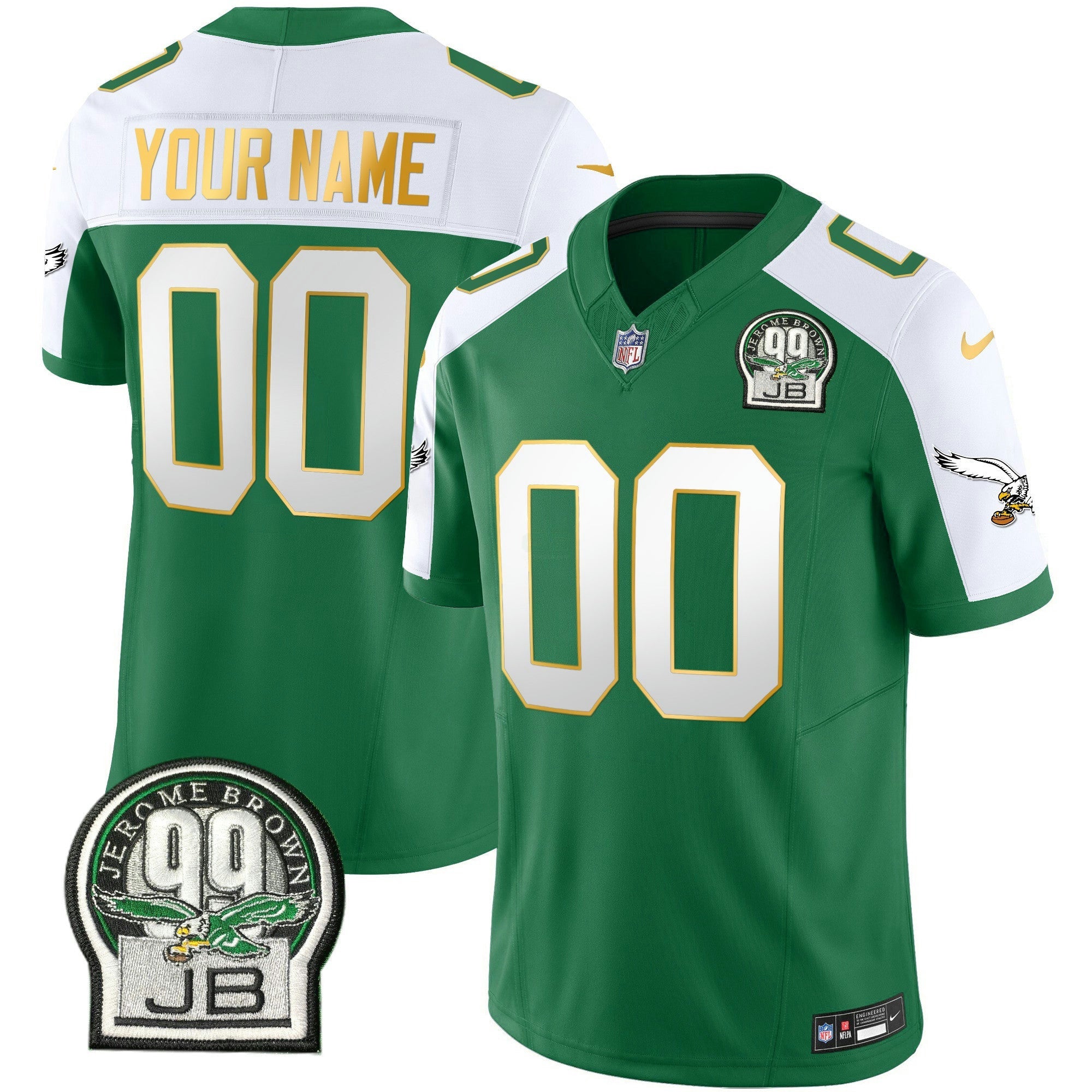 Camisa NFL Jerome Brown Patch Kelly Verde Dourada Trim Jersey
