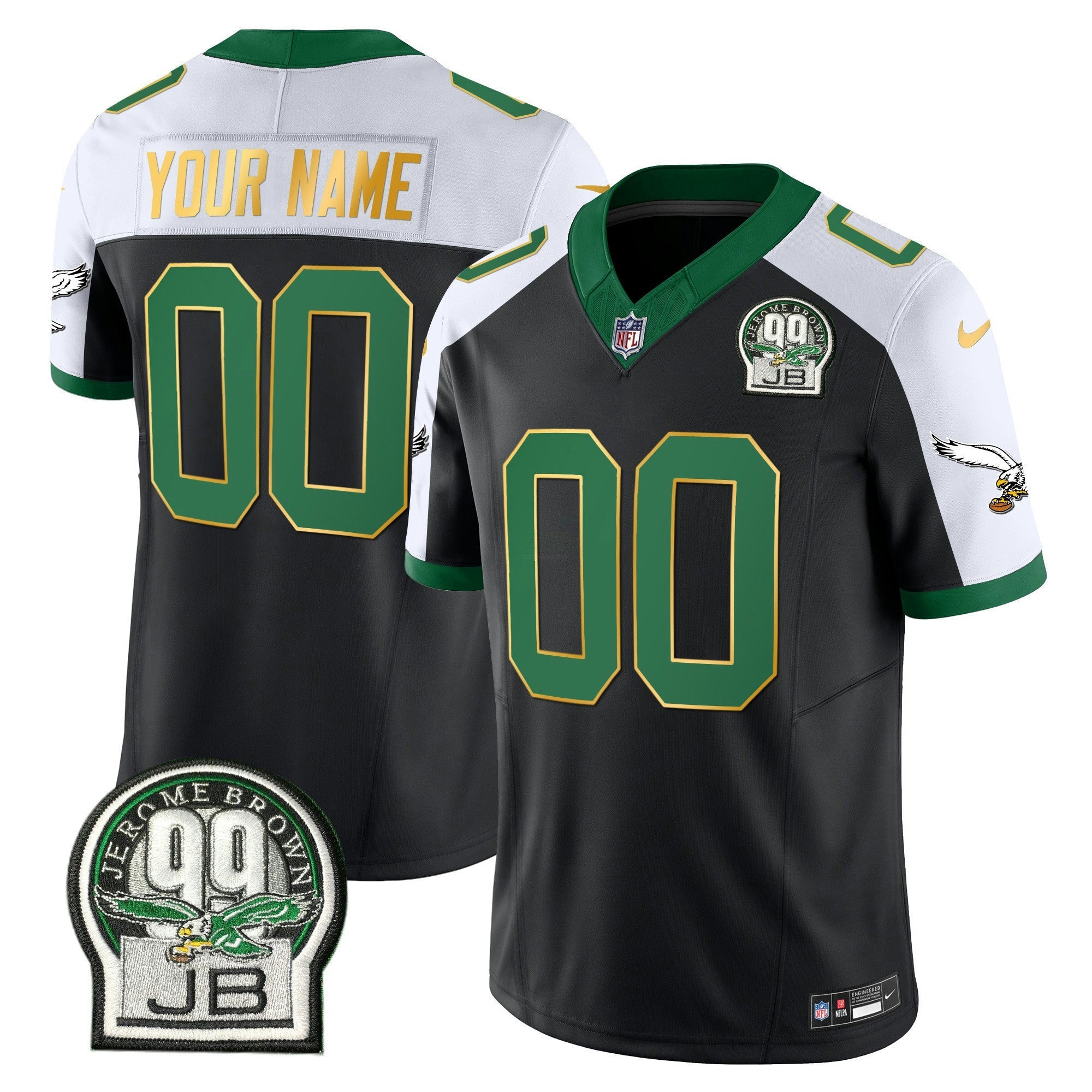 Camisa NFL Jerome Brown Patch Kelly Verde Dourada Trim Jersey