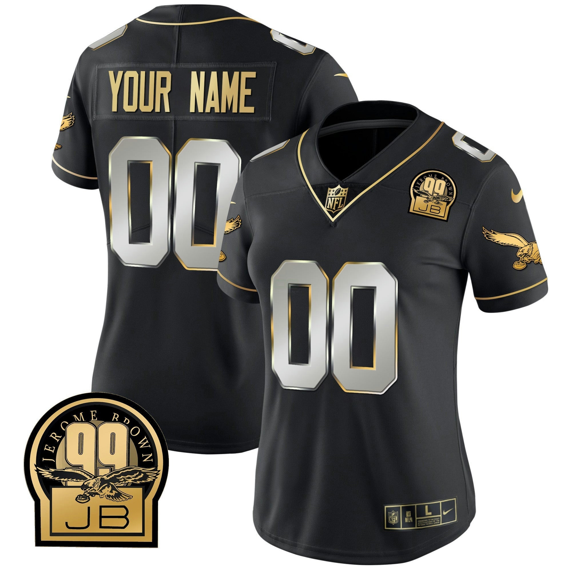 Camisa NFL Jerome Brown Retired Patch Dourada & Kelly Jersey